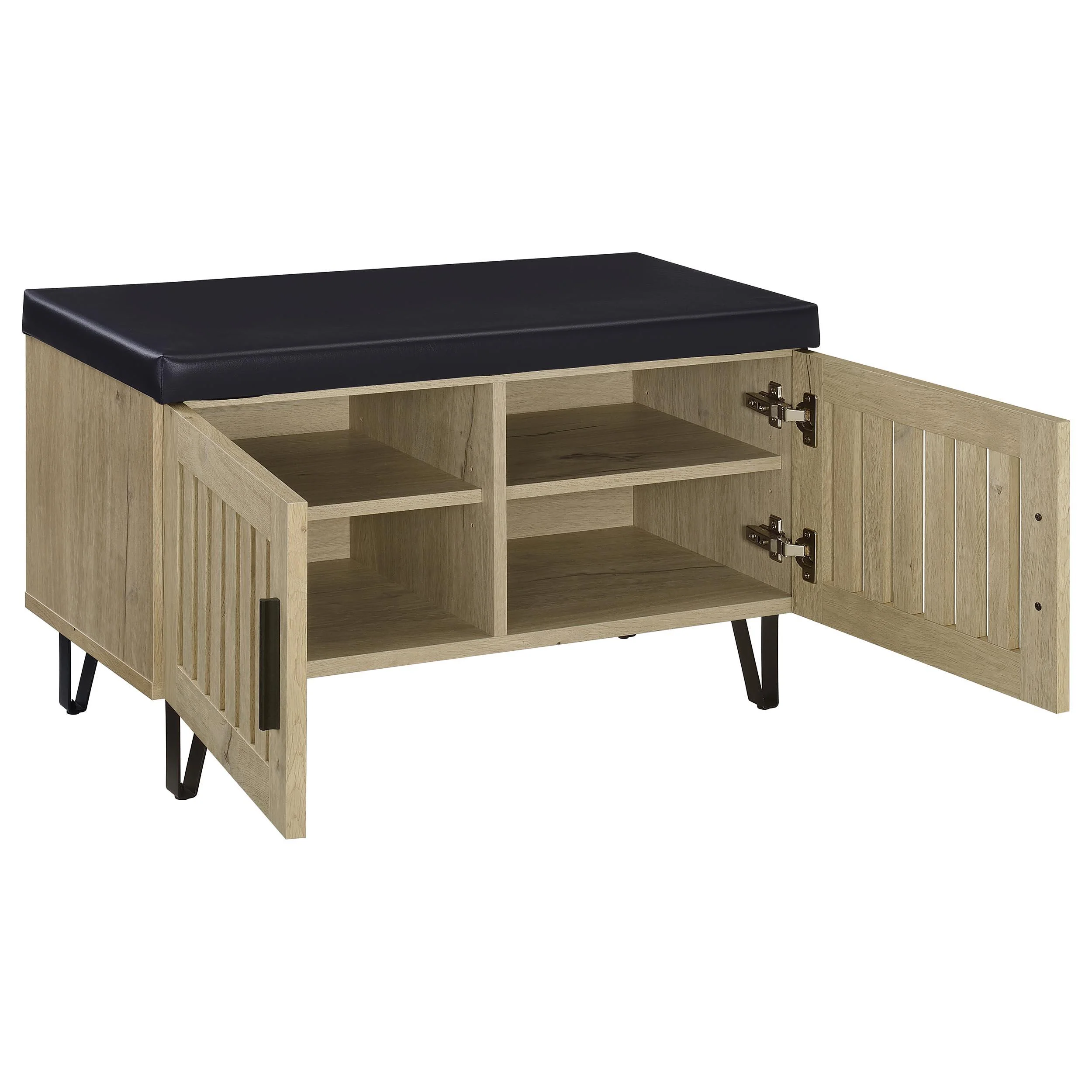 Brixton White Oak 2-door Padded Entryway Shoe Storage Bench - Image 3