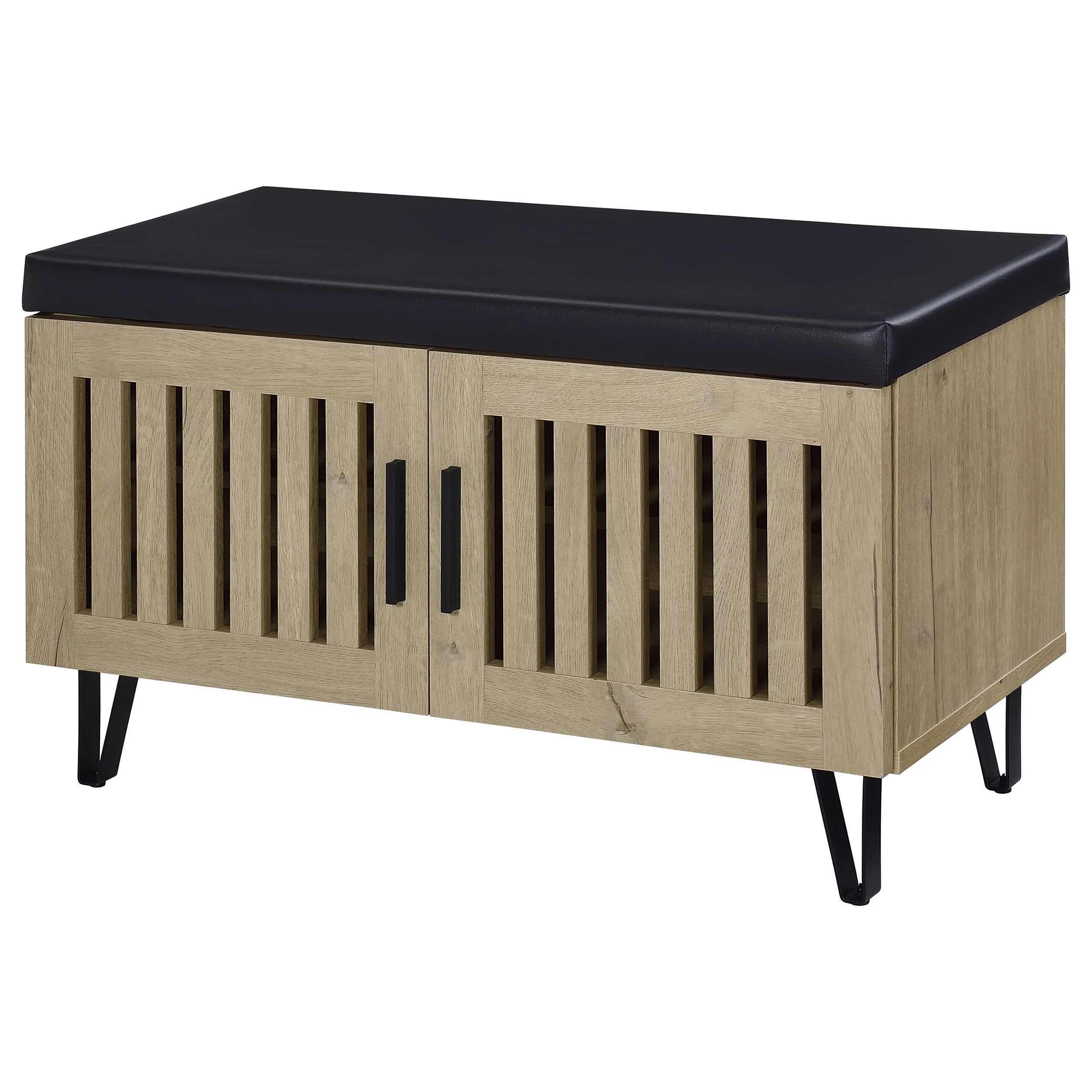 Brixton White Oak 2-door Padded Entryway Shoe Storage Bench - Image 5