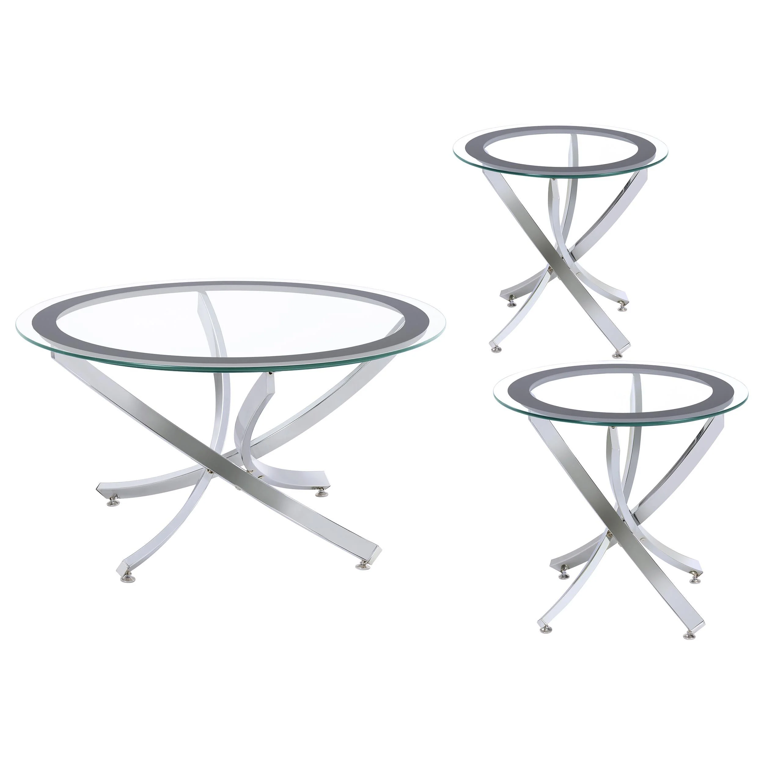 Brooke Chrome 3-piece Round Coffee and End Table Set - Image 2