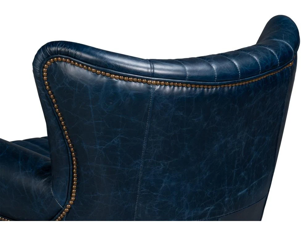 Bugatti Blue Leather Swivel Chair - Image 5
