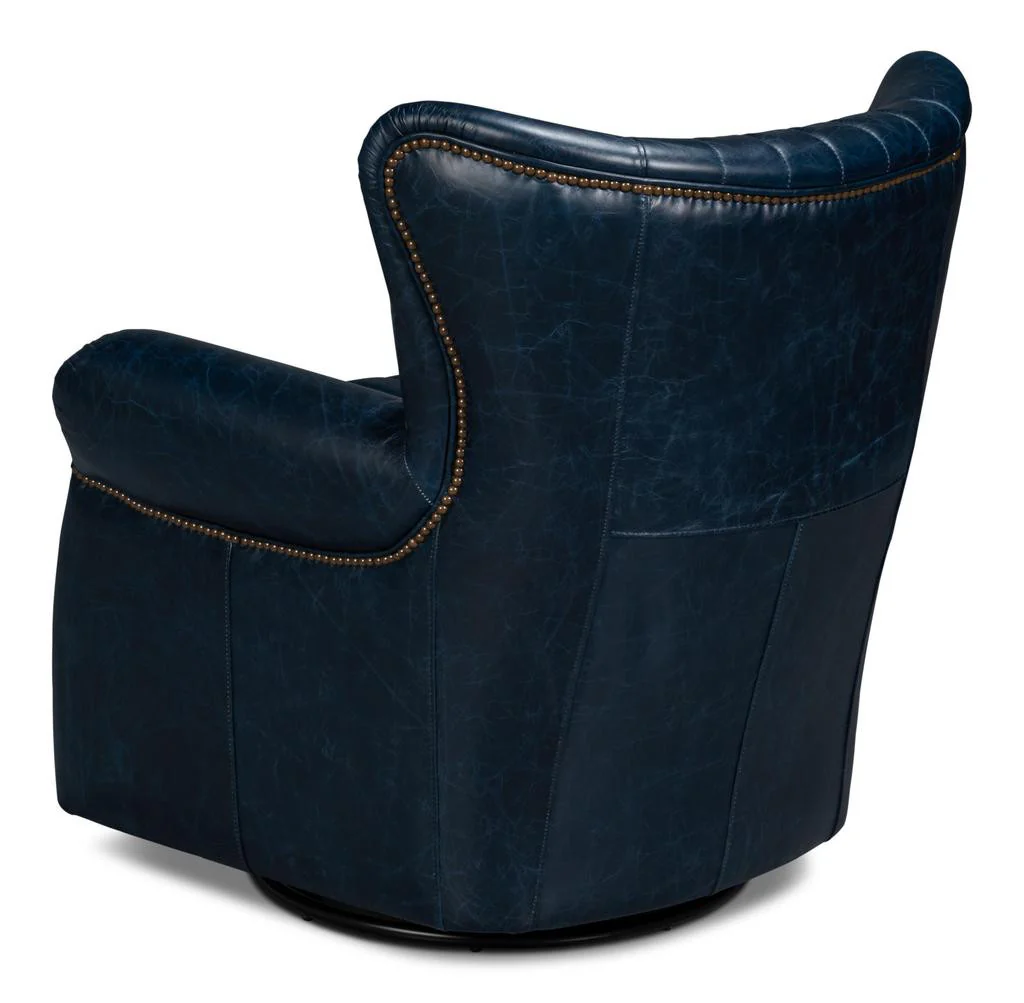 Bugatti Blue Leather Swivel Chair - Image 7