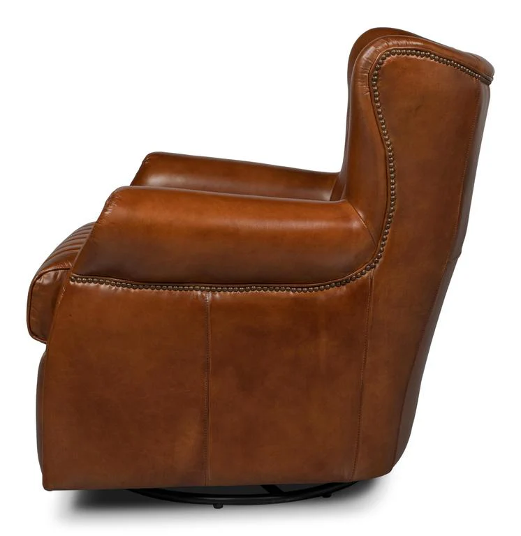 Bugatti Brown Leather Swivel Chair - Image 4