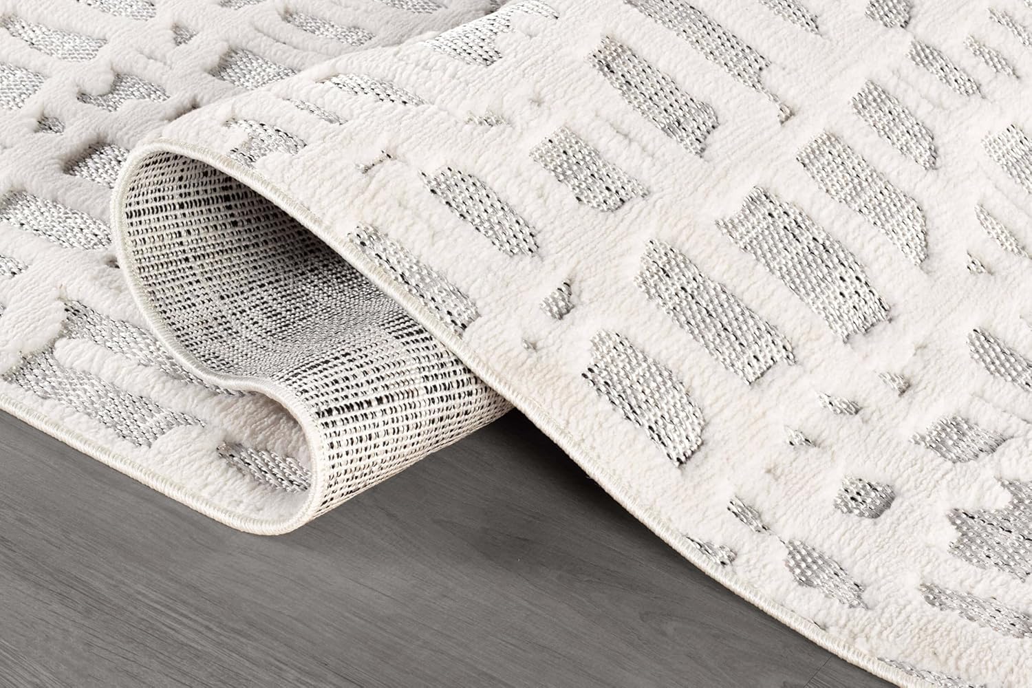 Bunny Gray White Irregular Grid Micro Loop Soft Non Shedding Area Rugs - Image 6