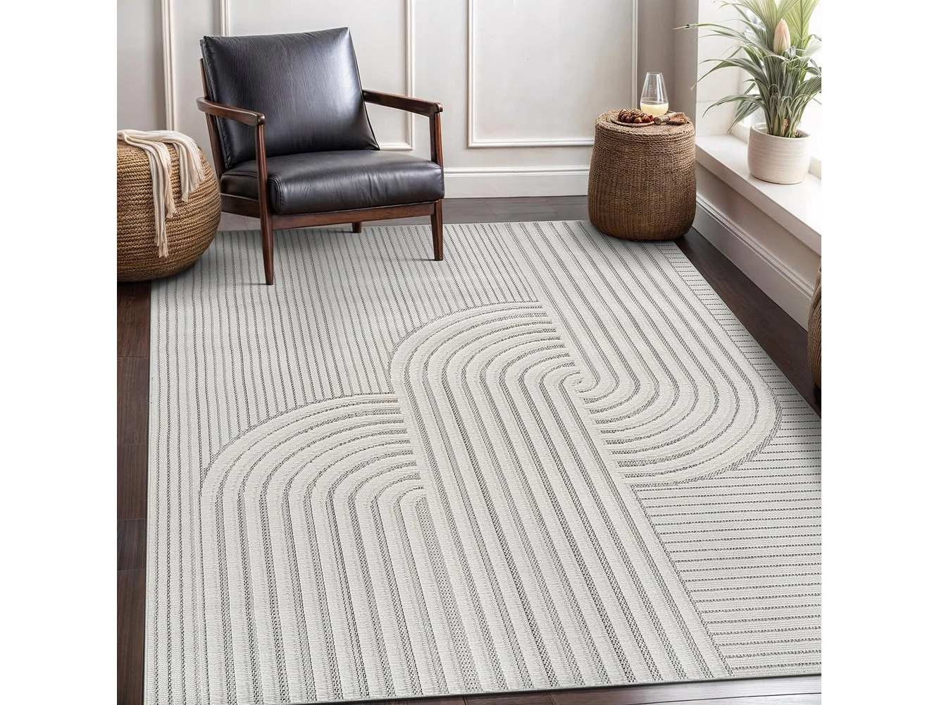 Bunny Gray White Swirl Curved Micro Loop Soft Non Shedding Area Rugs
