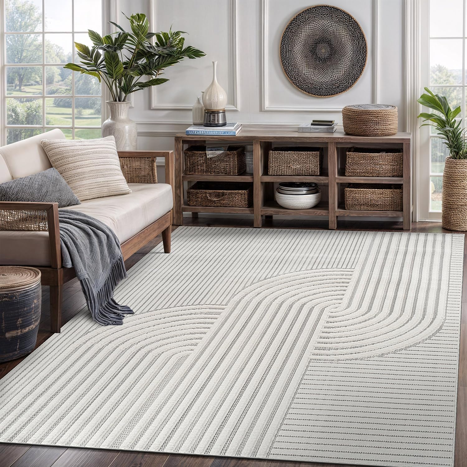Bunny Gray White Swirl Curved Micro Loop Soft Non Shedding Area Rugs - Image 4