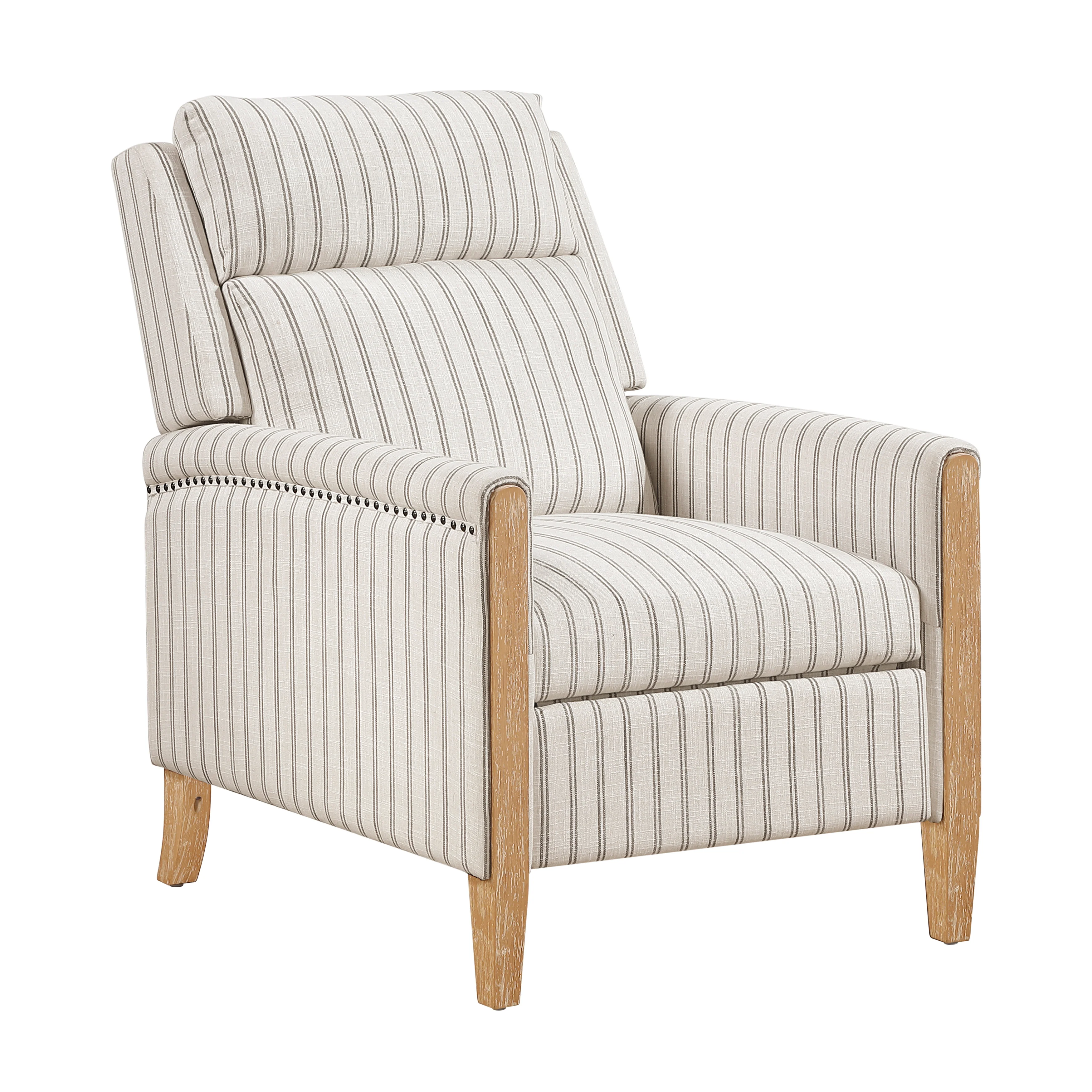 Burton White/Gray Striped Push Back Reclining Chair - Image 2