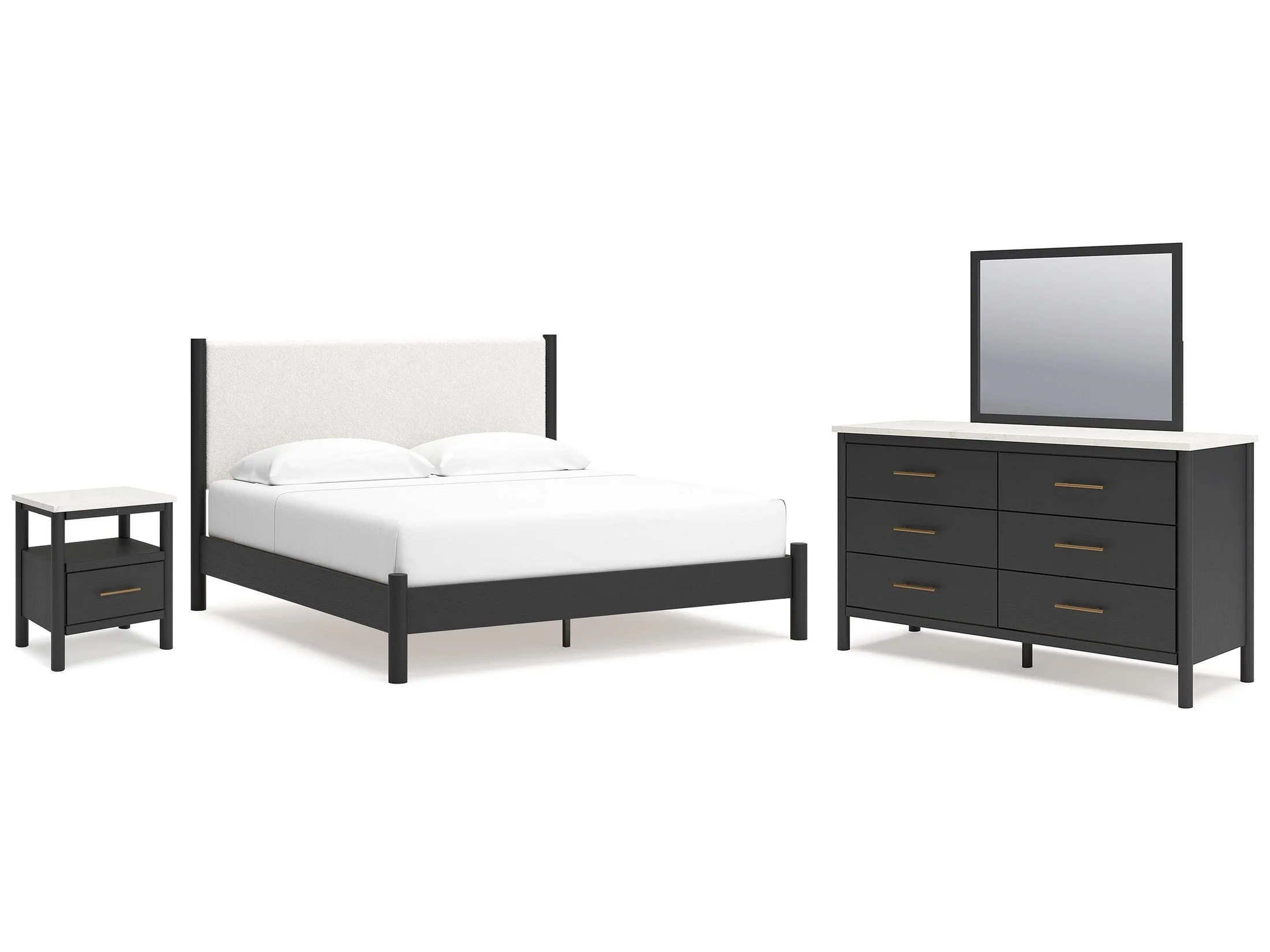 Cadmori Black/White King Panel Bed & Dresser & Mirror & Nightstand (Online Special Price)