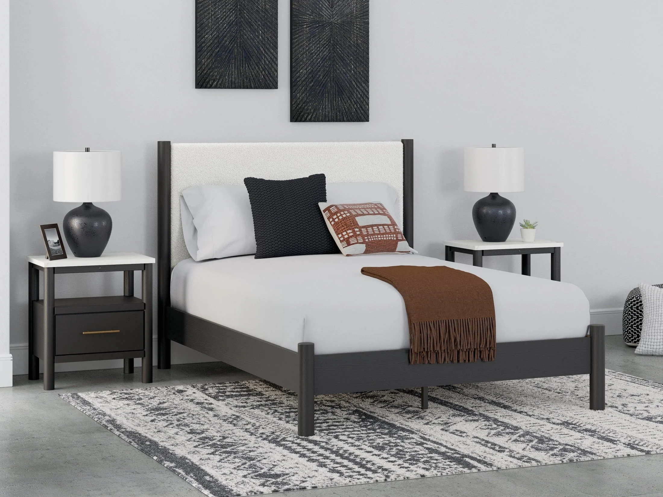 Cadmori Black/White Queen Upholstered Panel Bed (Online Special Price)