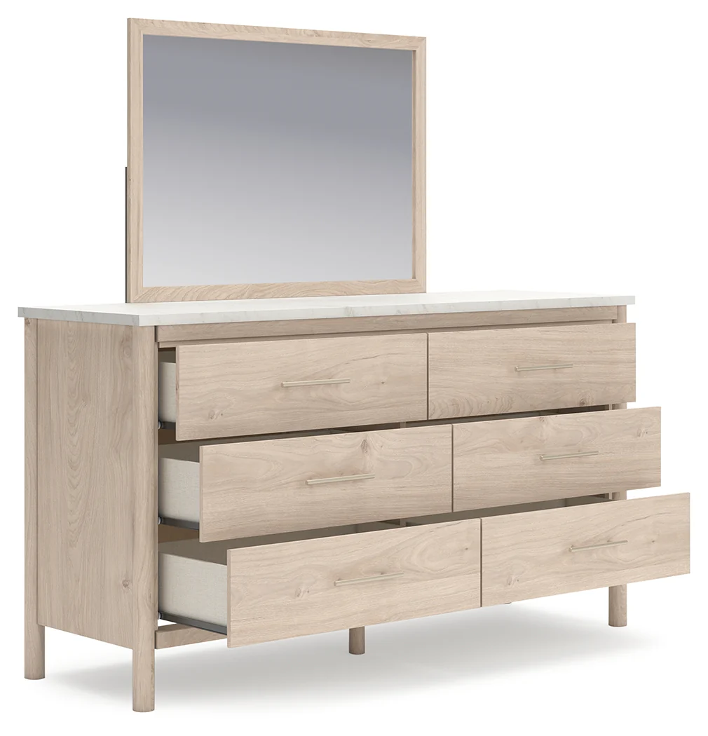 Cadmori Two-tone Full Upholstered Panel Bed, Dresser and Mirror (Online Special Price) - Image 4