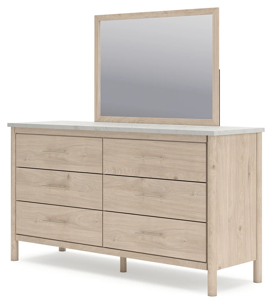 Cadmori Two-tone King Upholstered Panel Bed, Dresser, Mirror and Nightstand - Image 6