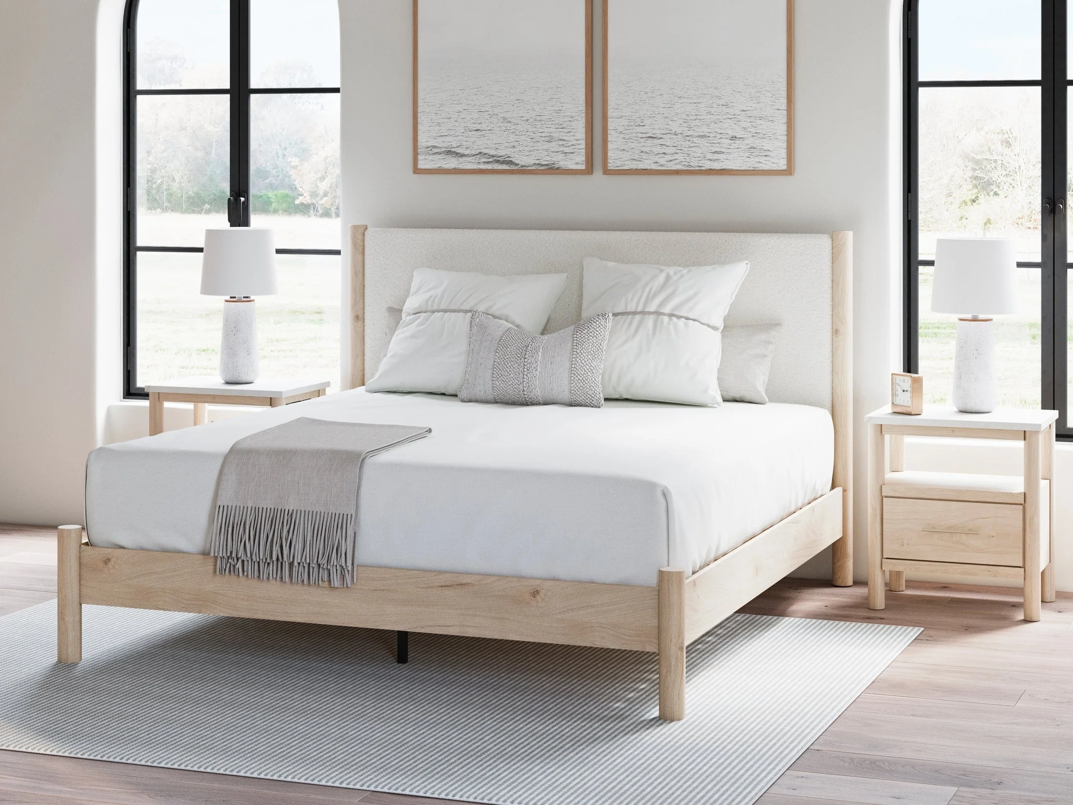 Cadmori Two-tone King Upholstered Panel Bed (Online Special Price)