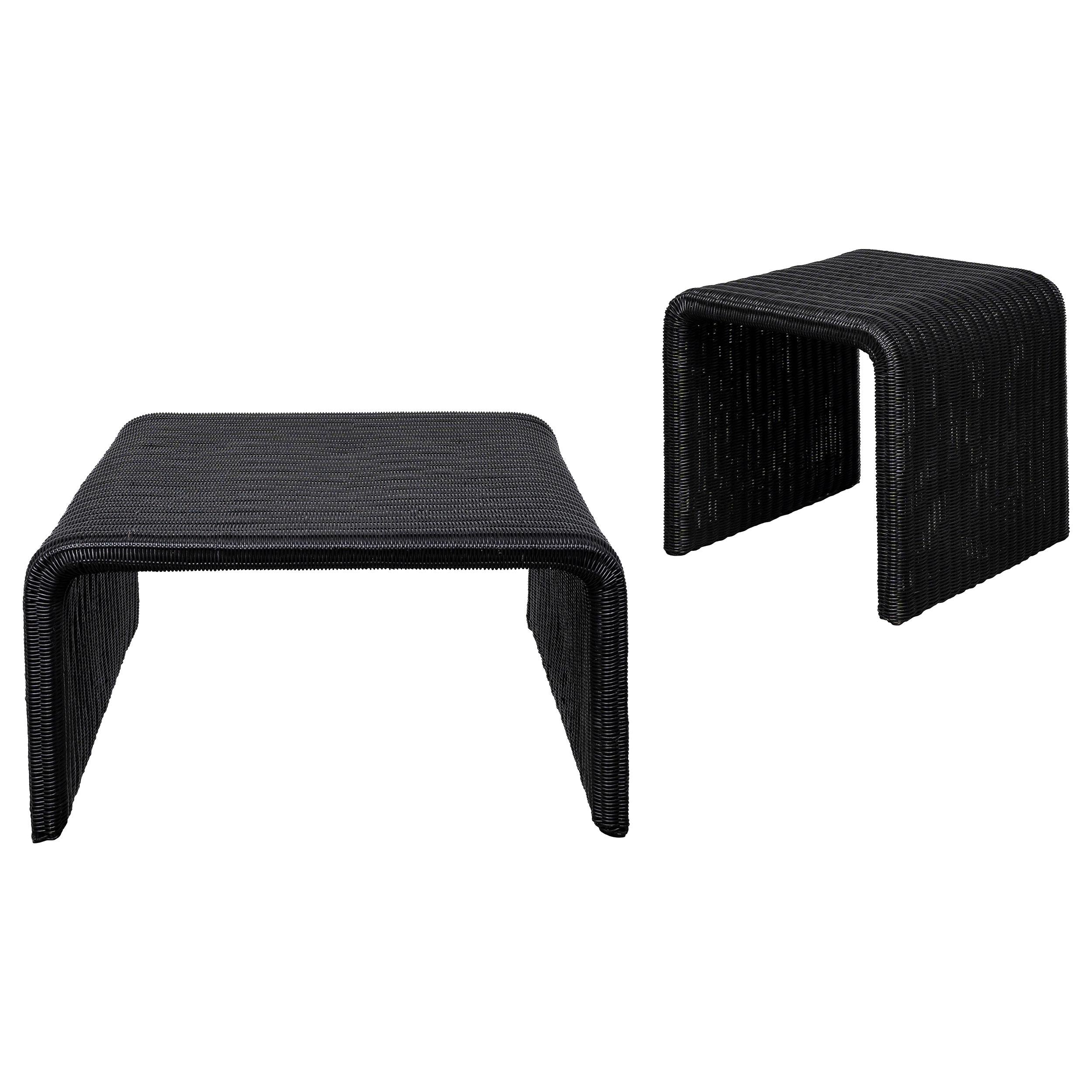 Cahya Black 2-piece Rattan Coffee and End Table Set - Image 2