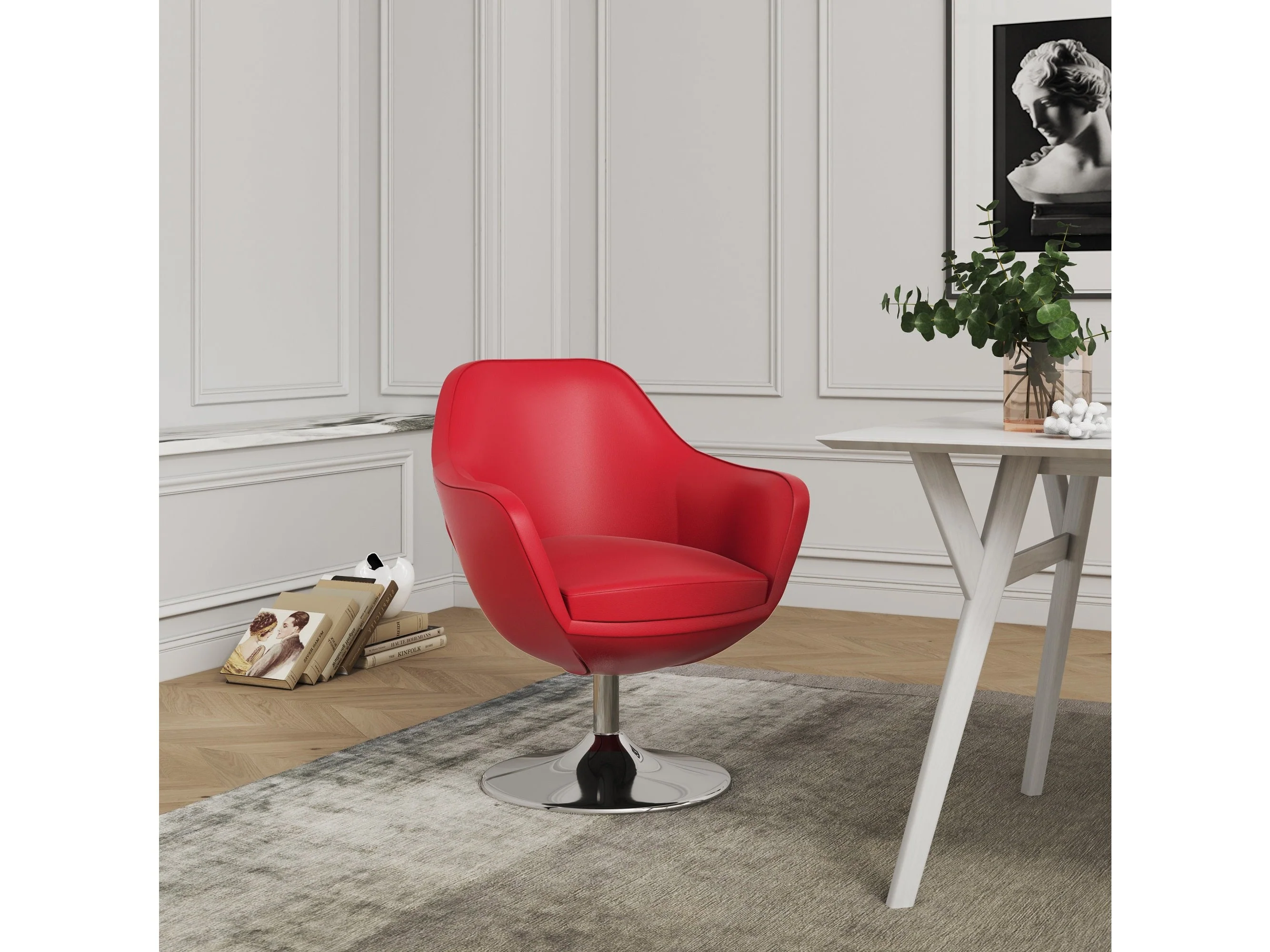 Caisson Faux Leather Swivel Accent Chair in Red and Polished Chrome (set of 2)