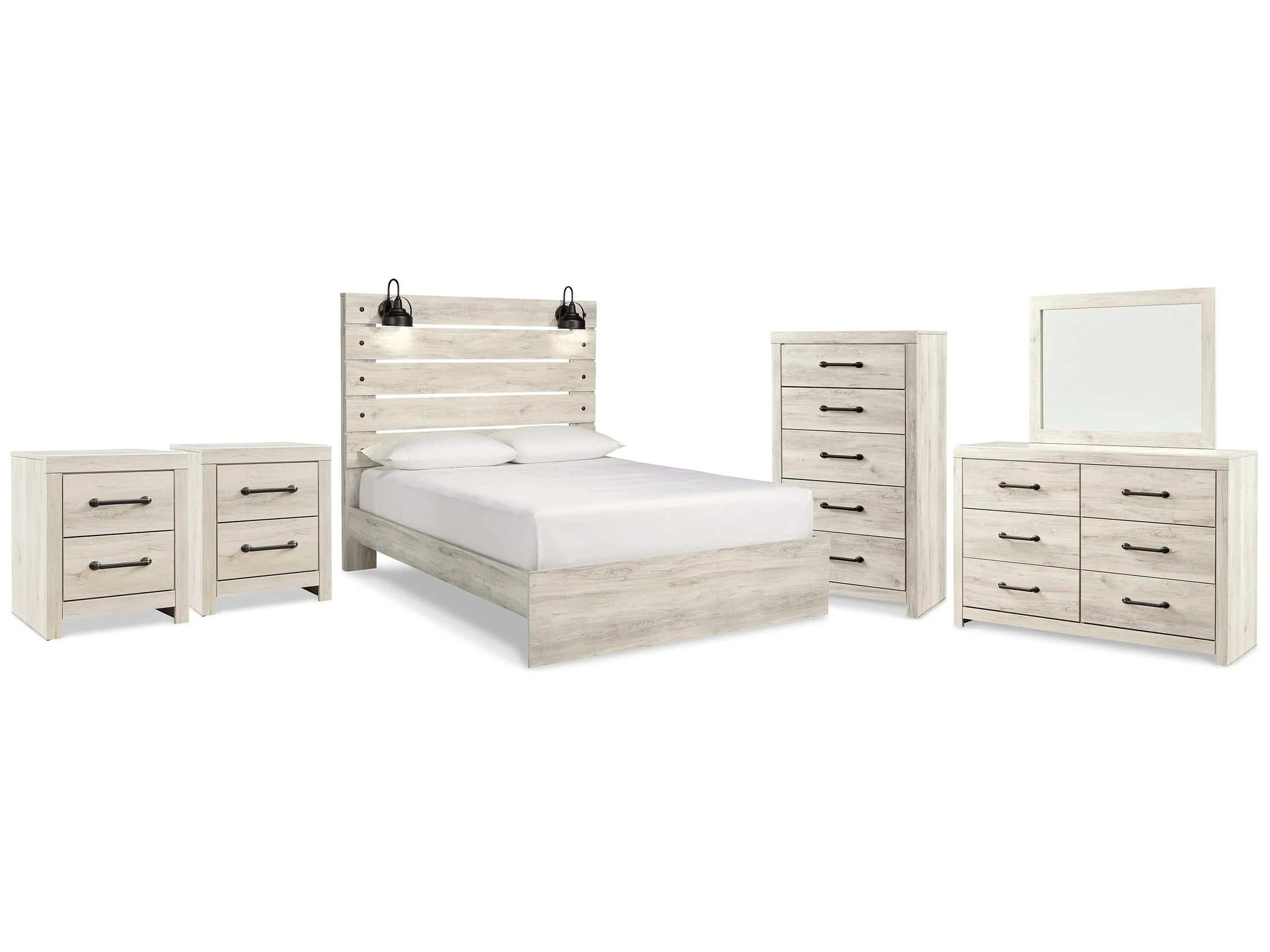 Cambeck Whitewash Queen Panel Bedroom Set with Dresser, Mirror, Chest and 2 Nightstands (Online Special Price)