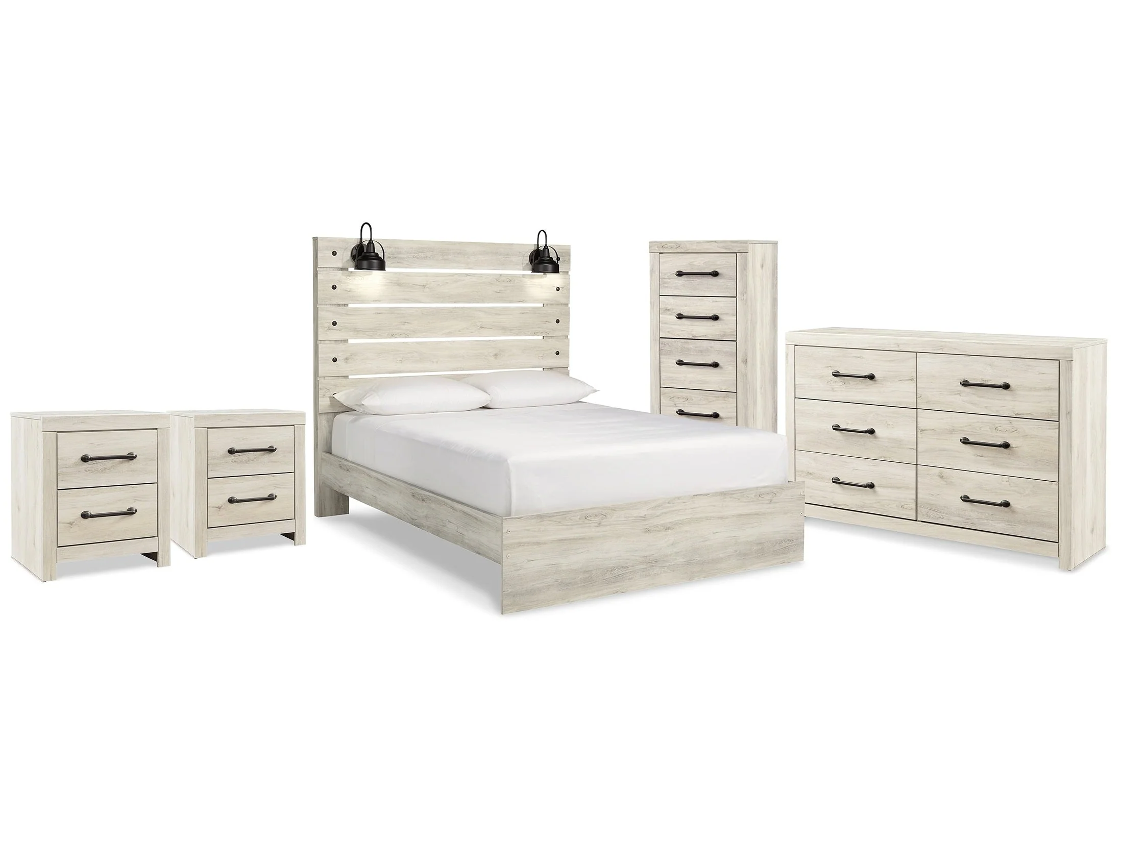 Cambeck Whitewash Queen Panel Storage Bedroom Set with Dresser, Chest and 2 Nightstands (Online Special Price)