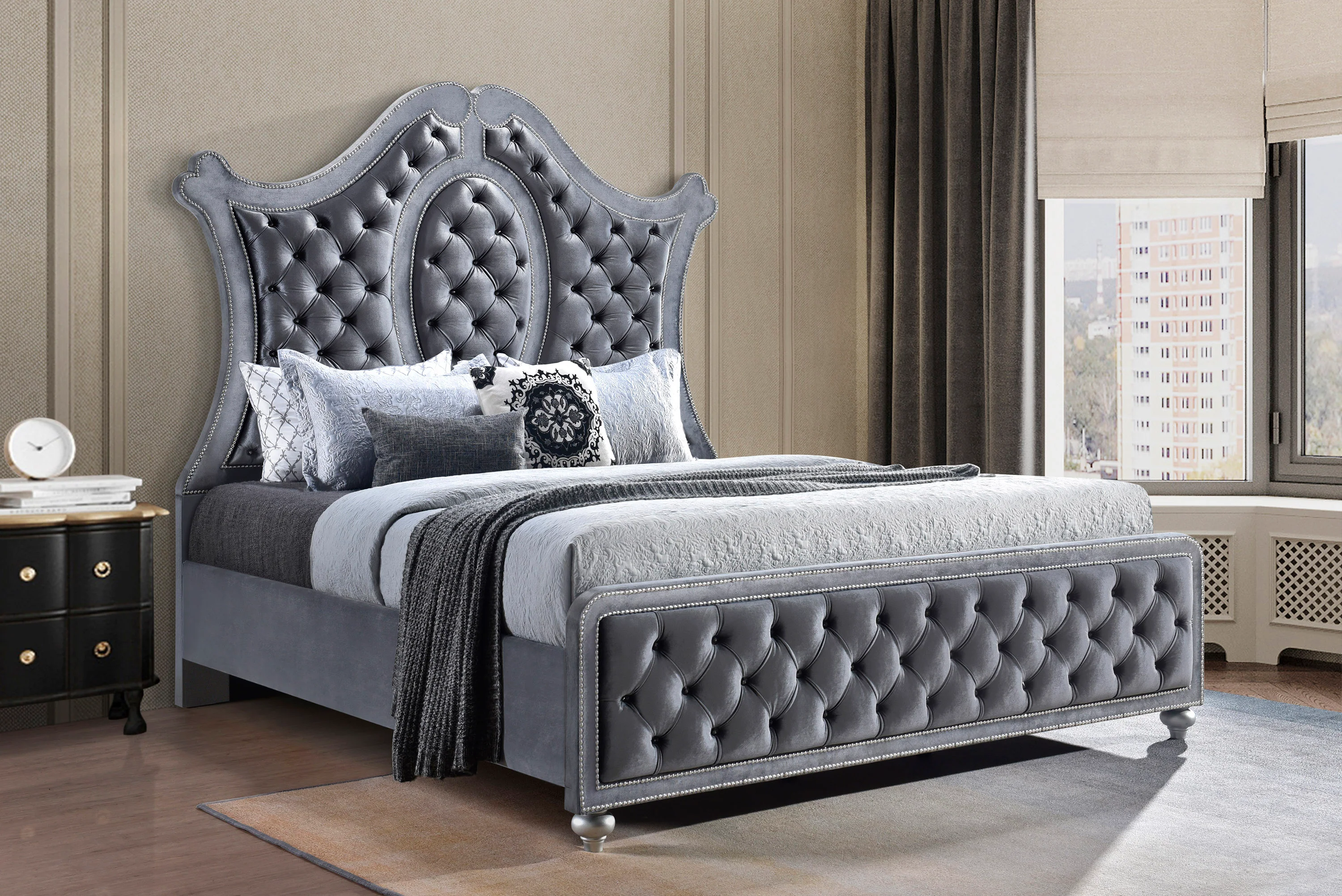 Cameo Gray Upholstered Panel Bedroom Set - Image 2