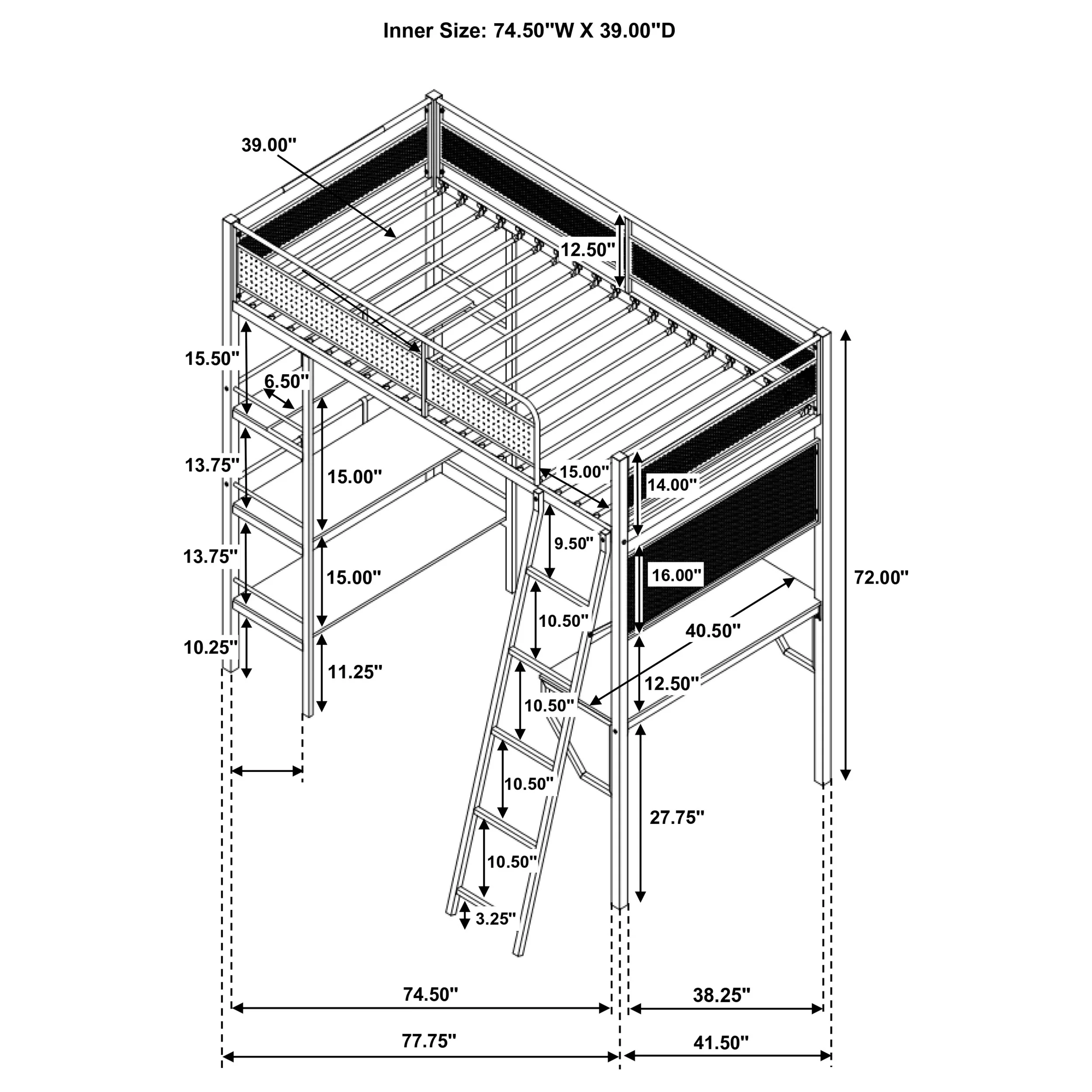 Campus Matte White 3-shelf Metal Twin Workstation Loft Bed - Image 8