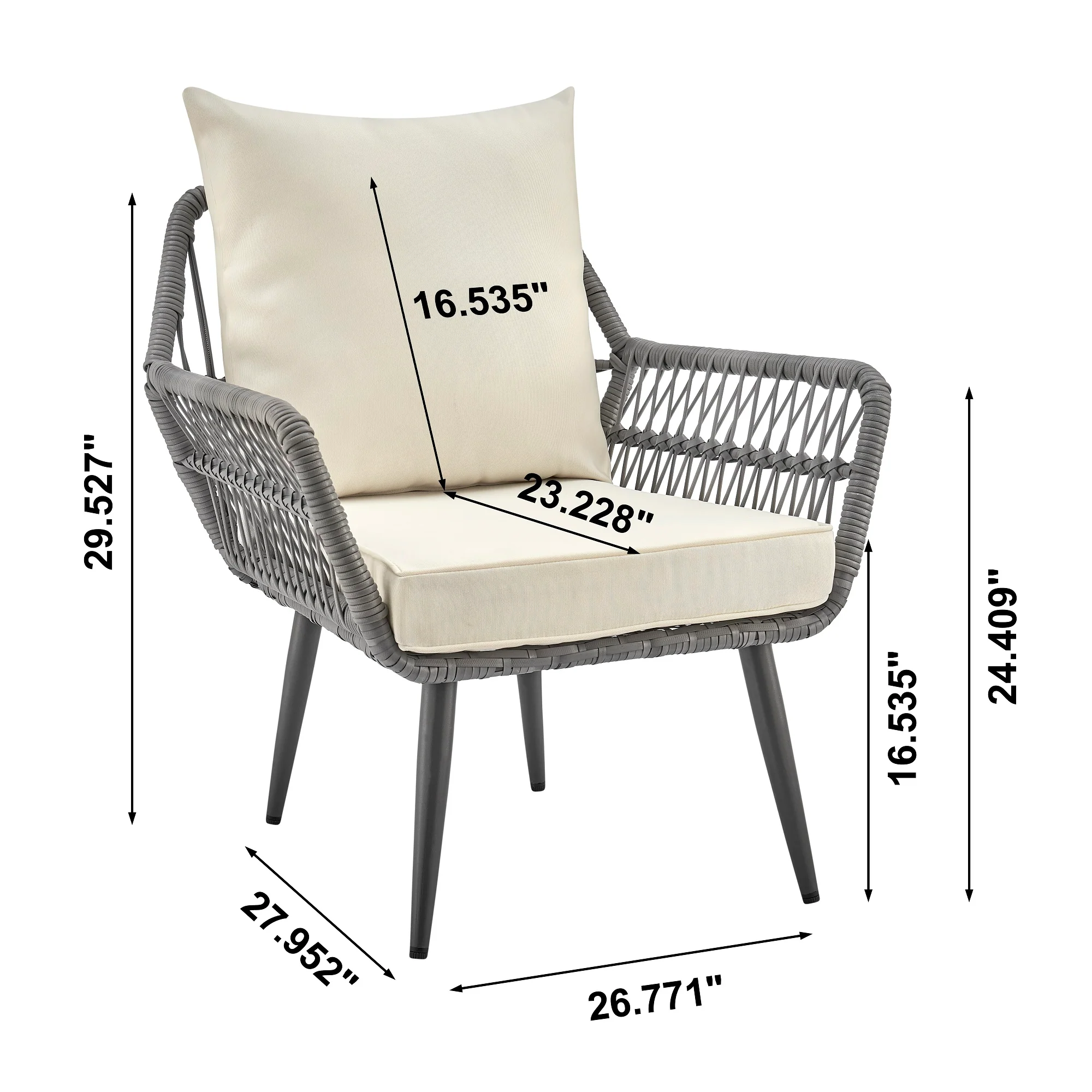 Cannes Patio 2-Person Seating Group with End Table with Cream Cushions - Image 3