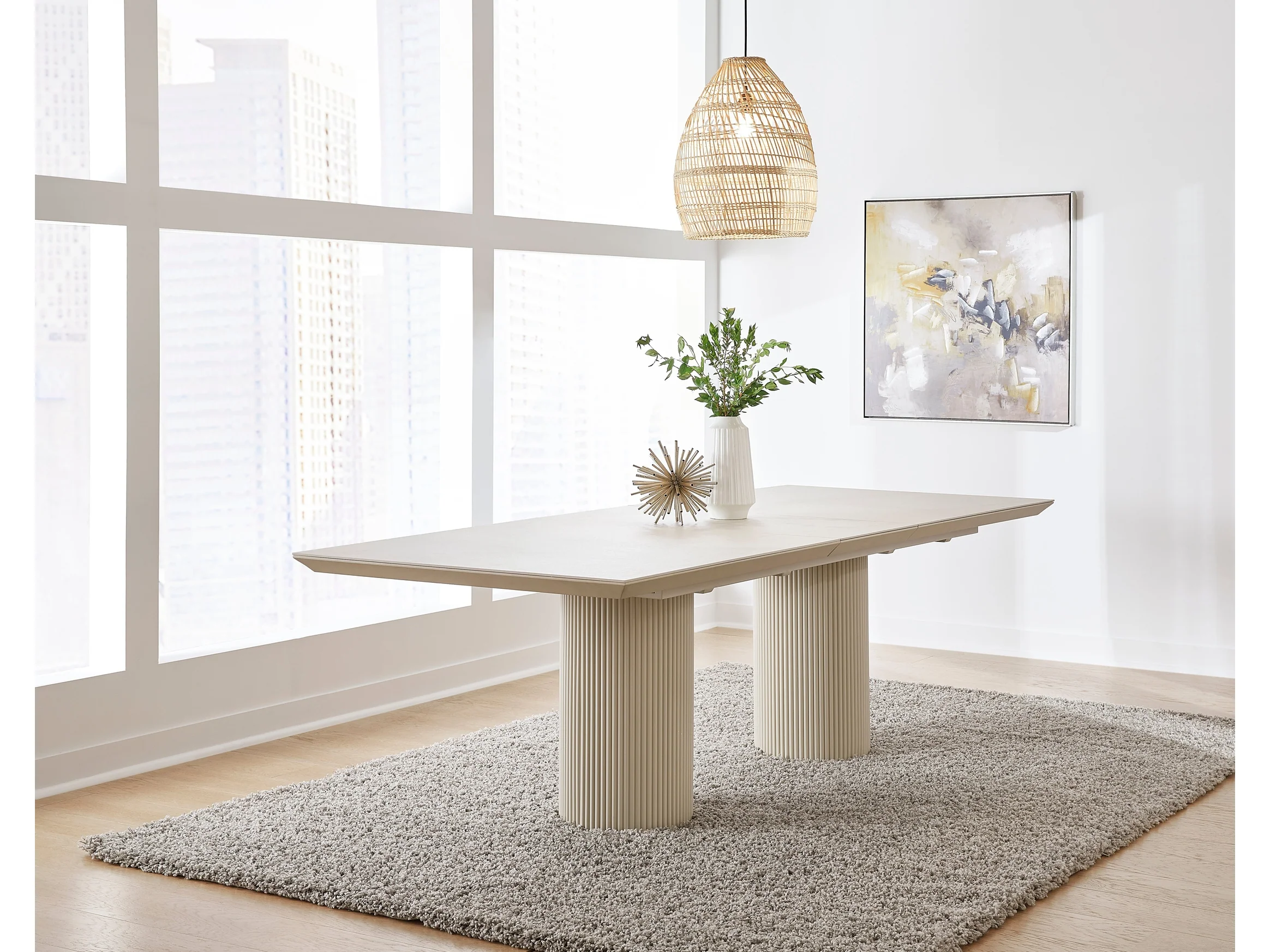 Cannon Sintered Stone/Ivory Double Pedestal Extension Dining Table