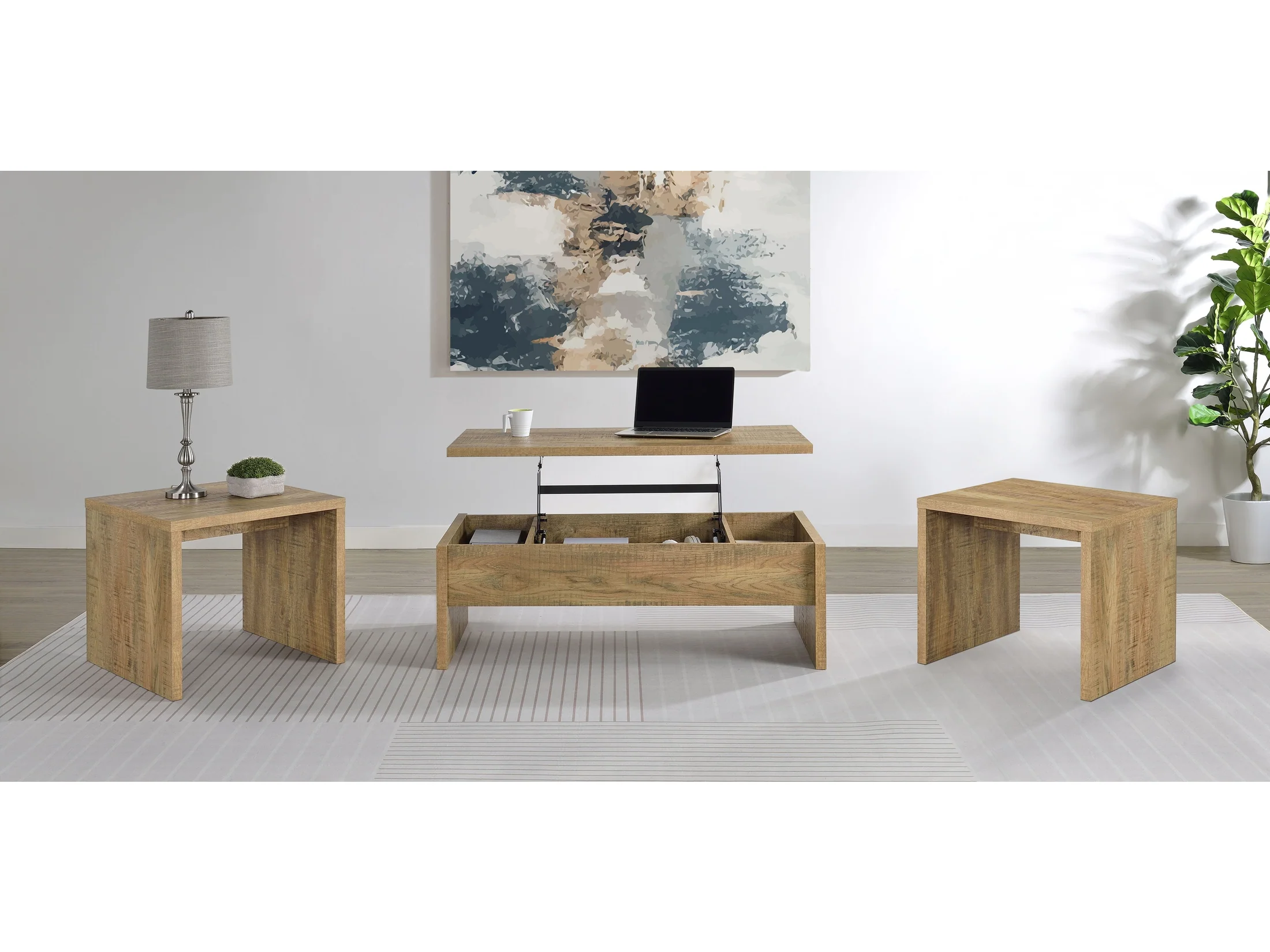 Canoga Mango 3-piece Lift Top Cocktail Coffee Table Set