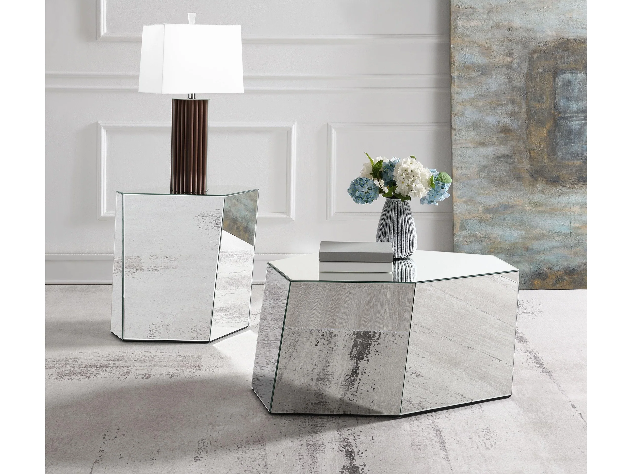 Capella Silver 2-piece Mirrored Coffee and End Table Set