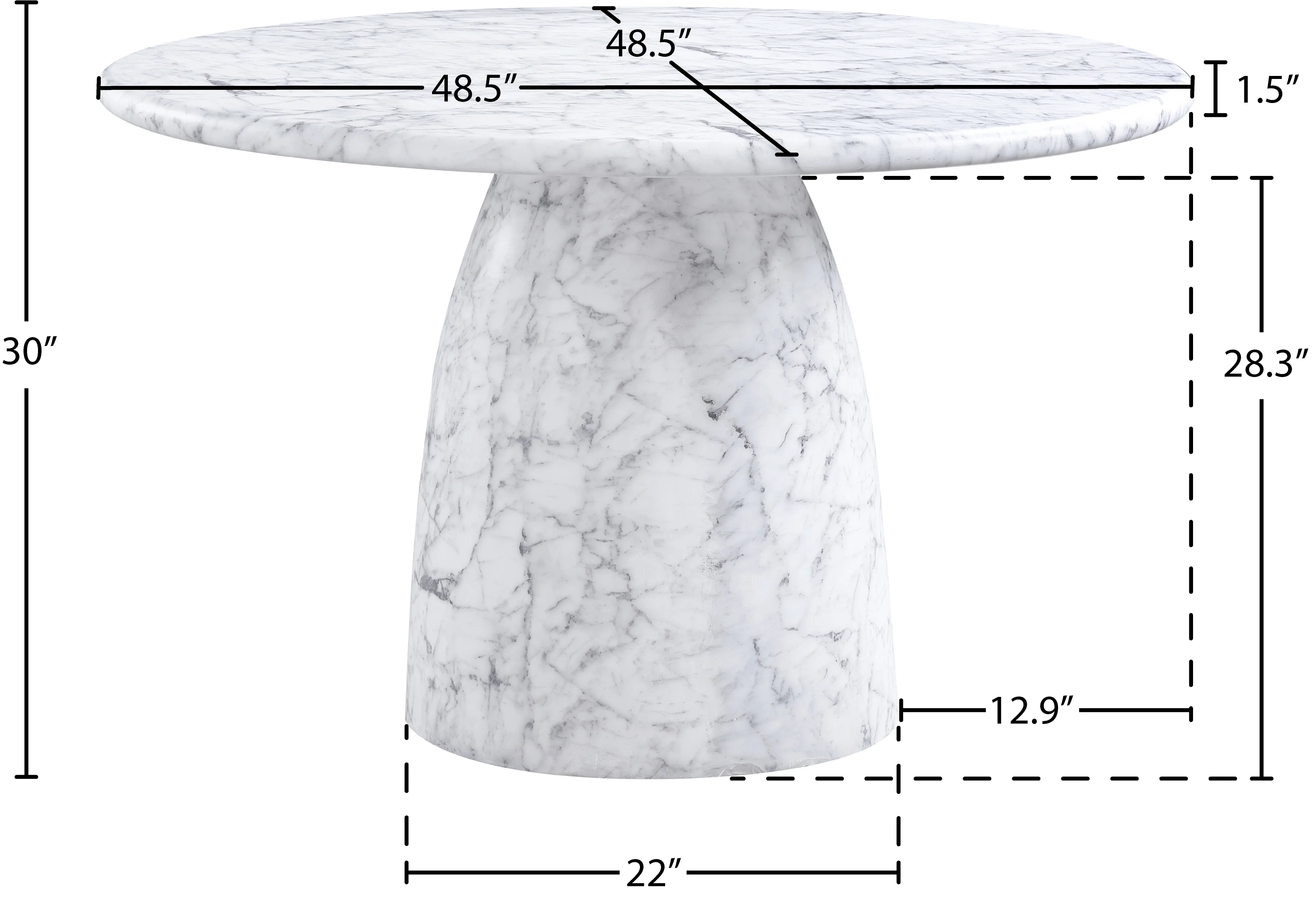 Carmel White 48.5" Marble Finish Concrete Indoor / Outdoor Dining Table - Image 5