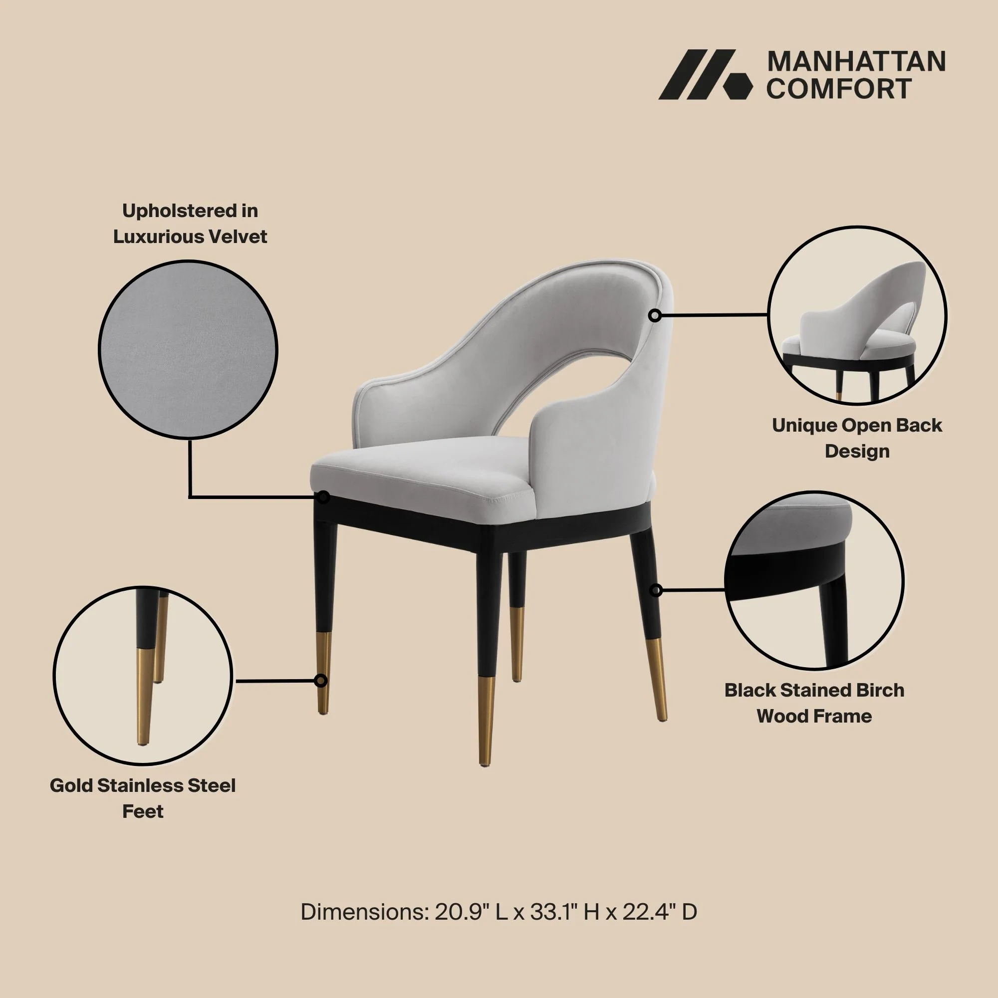 Carrington Dining Armchair in Light Grey (set of 2) - Image 4
