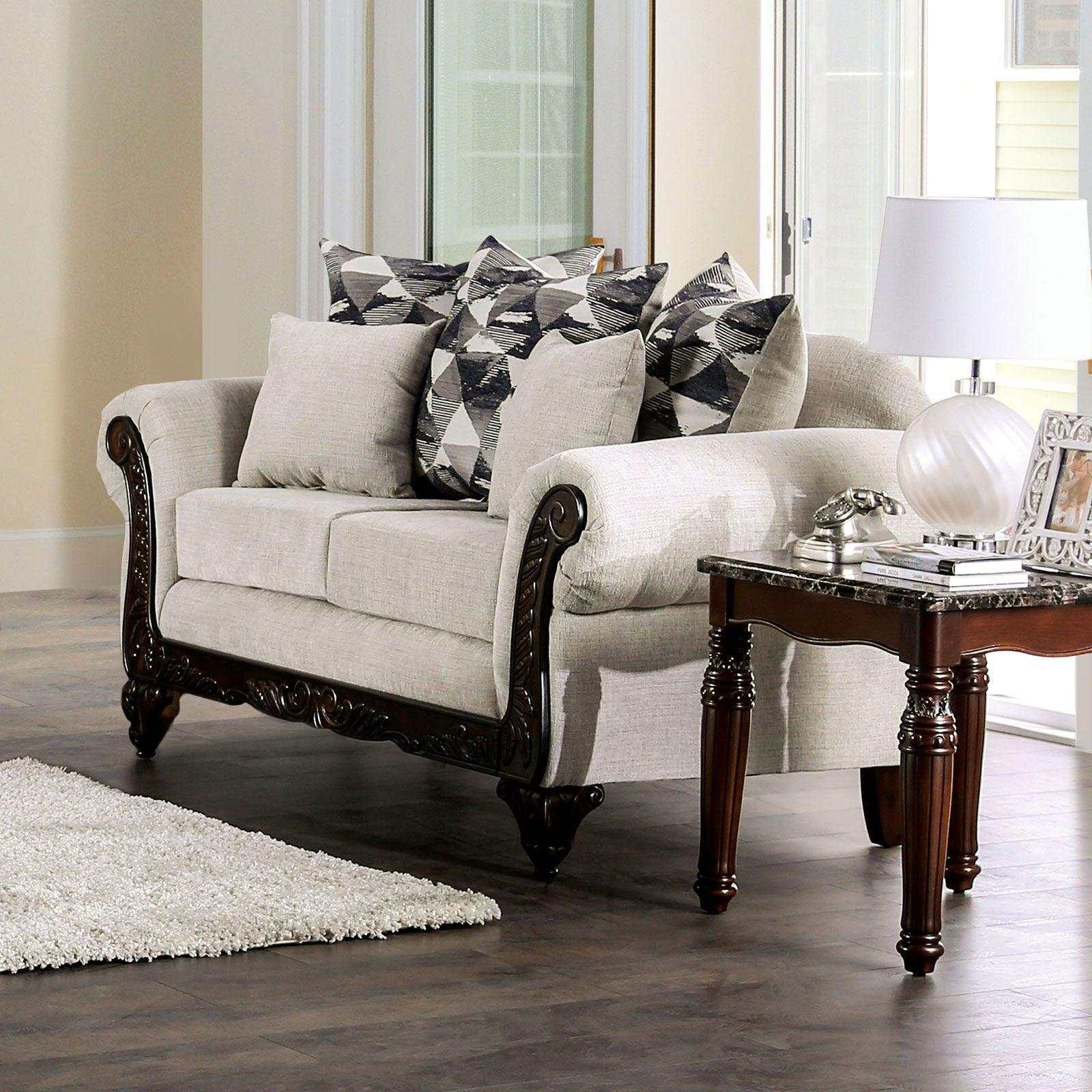 Cassani Walnut & Light Gray Stationary Sofa & Loveseat 2pc - Image 3