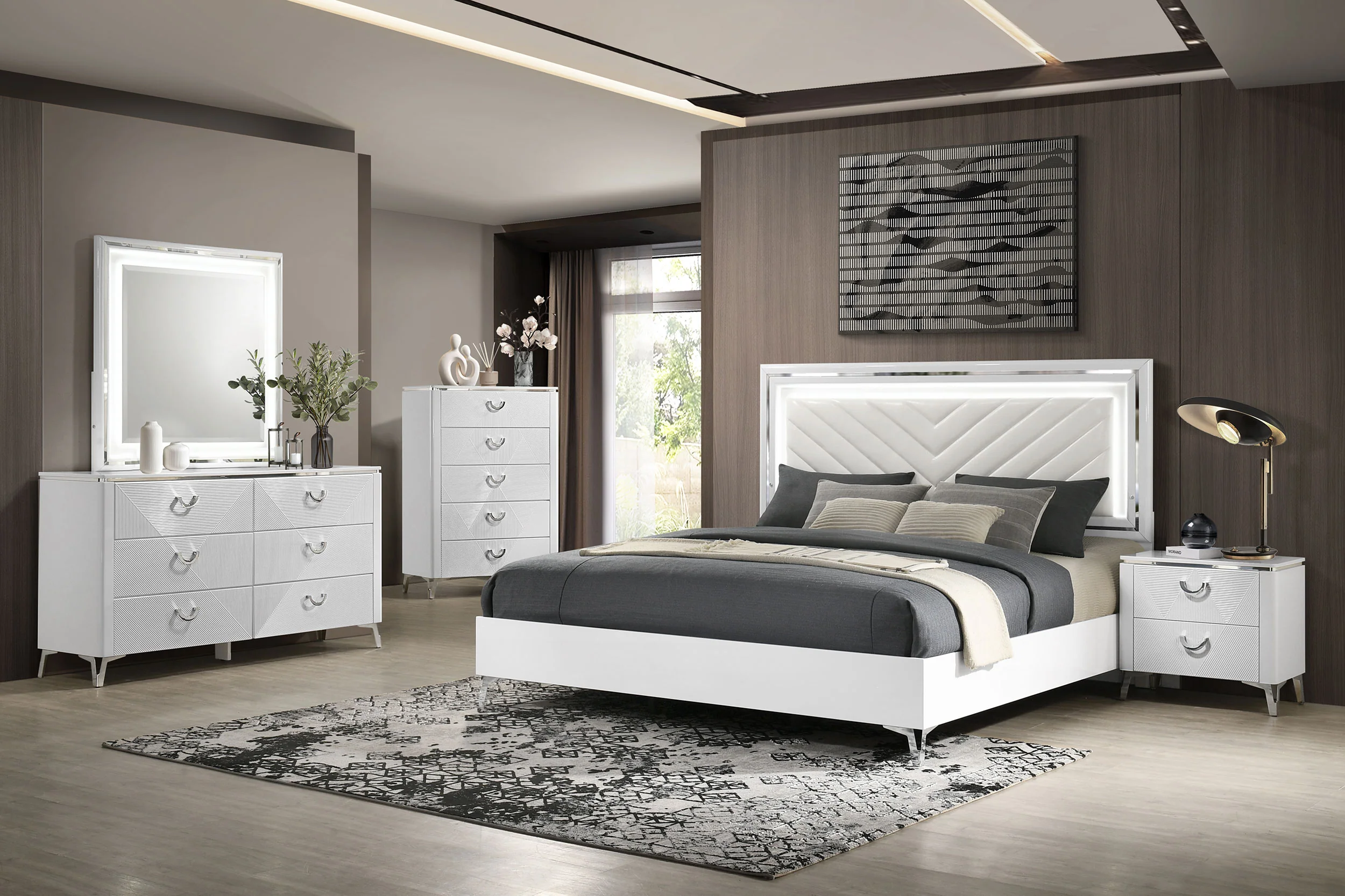 Cassia White High Gloss 2-drawer Nightstand Bedside Table - Image 14