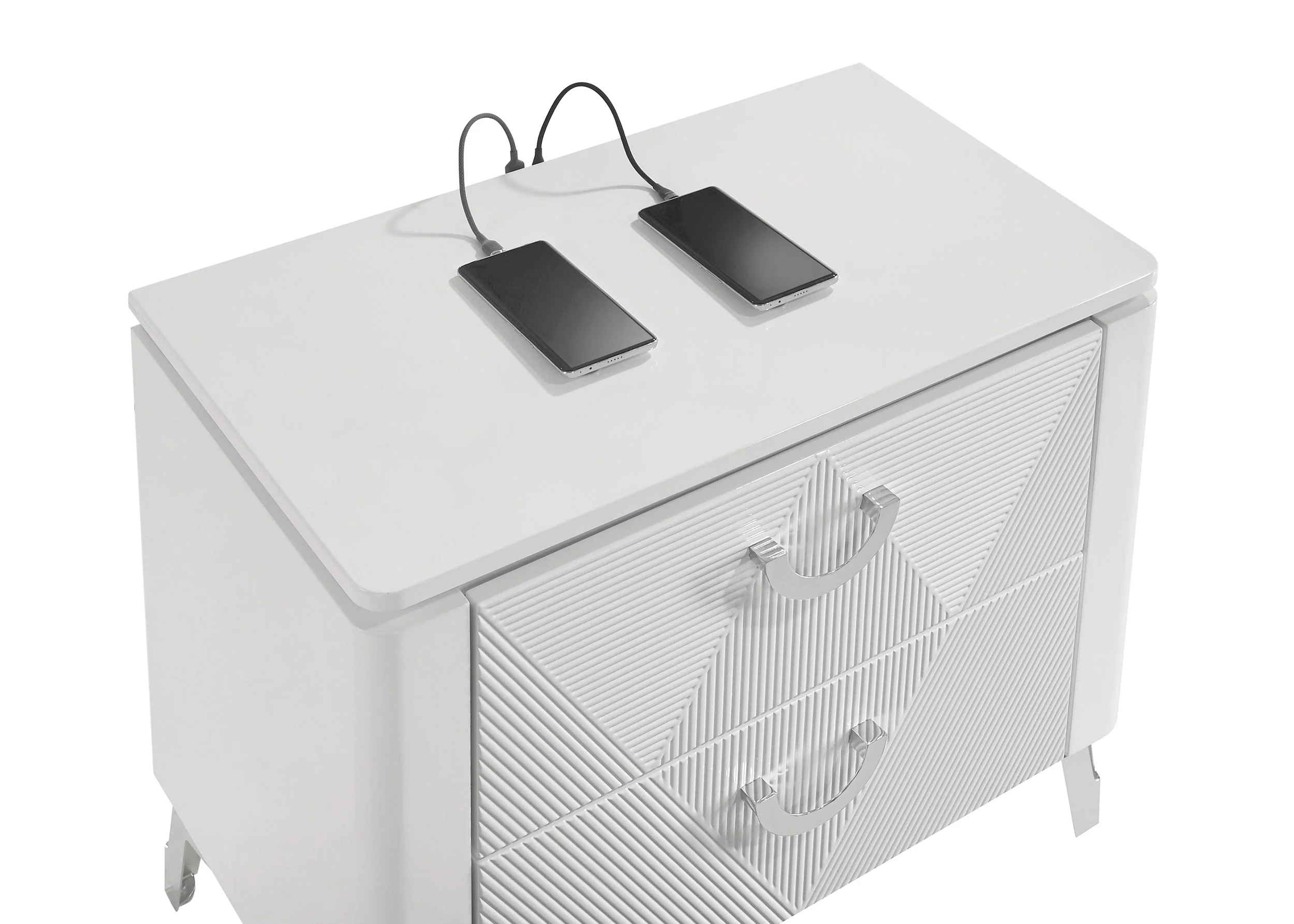 Cassia White High Gloss 2-drawer Nightstand Bedside Table - Image 8