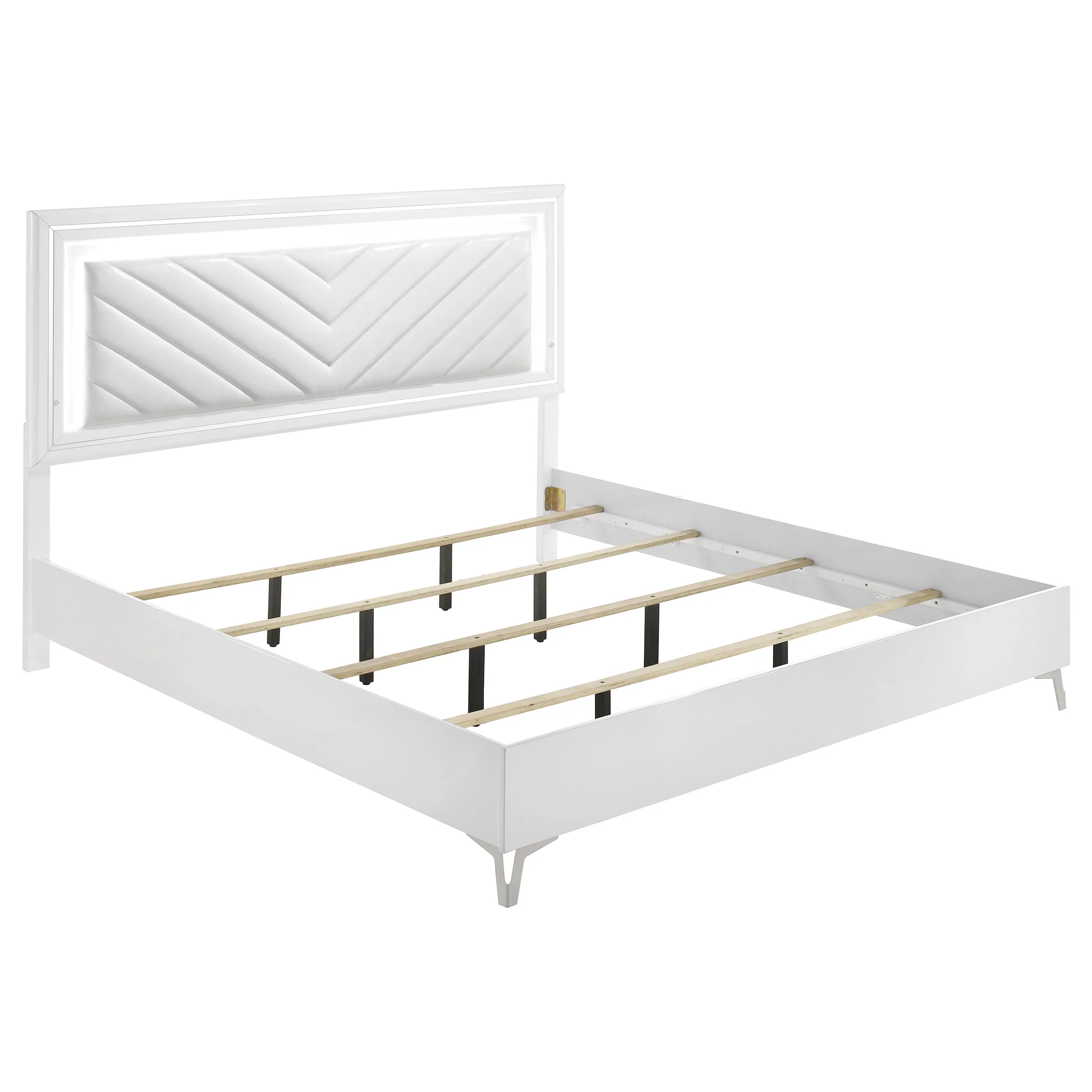 Cassia White High Gloss 5-piece Eastern King LED Bedroom Set - Image 3