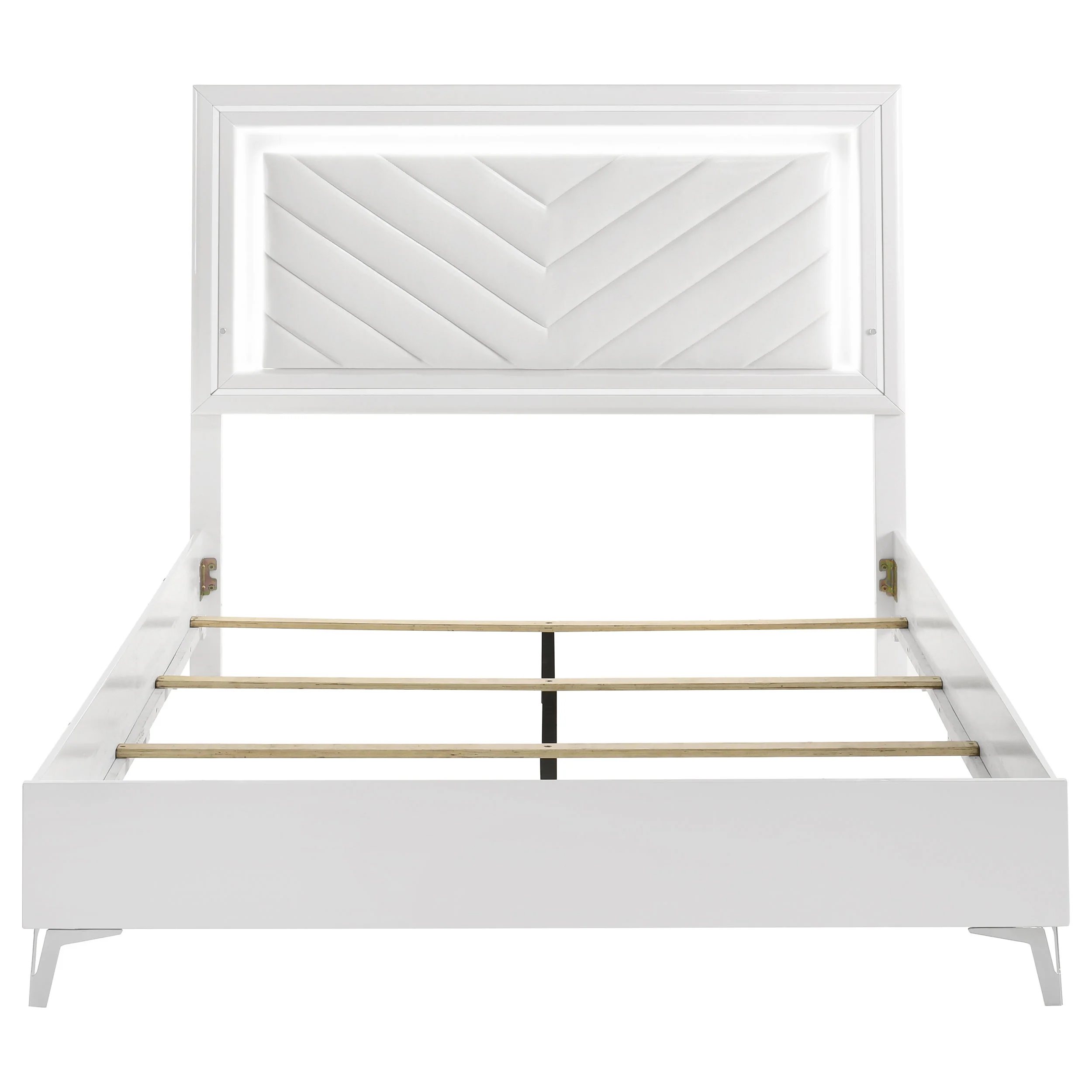 Cassia White High Gloss Queen LED Panel Bed - Image 4