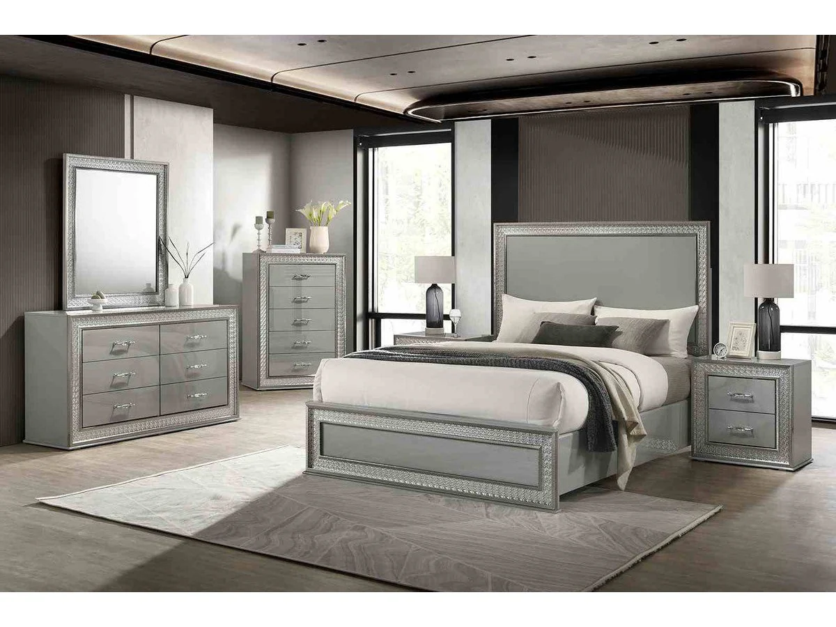 Cassiopeia Metallic Gray 5 Pc. Queen Bedroom Set w/ Chest