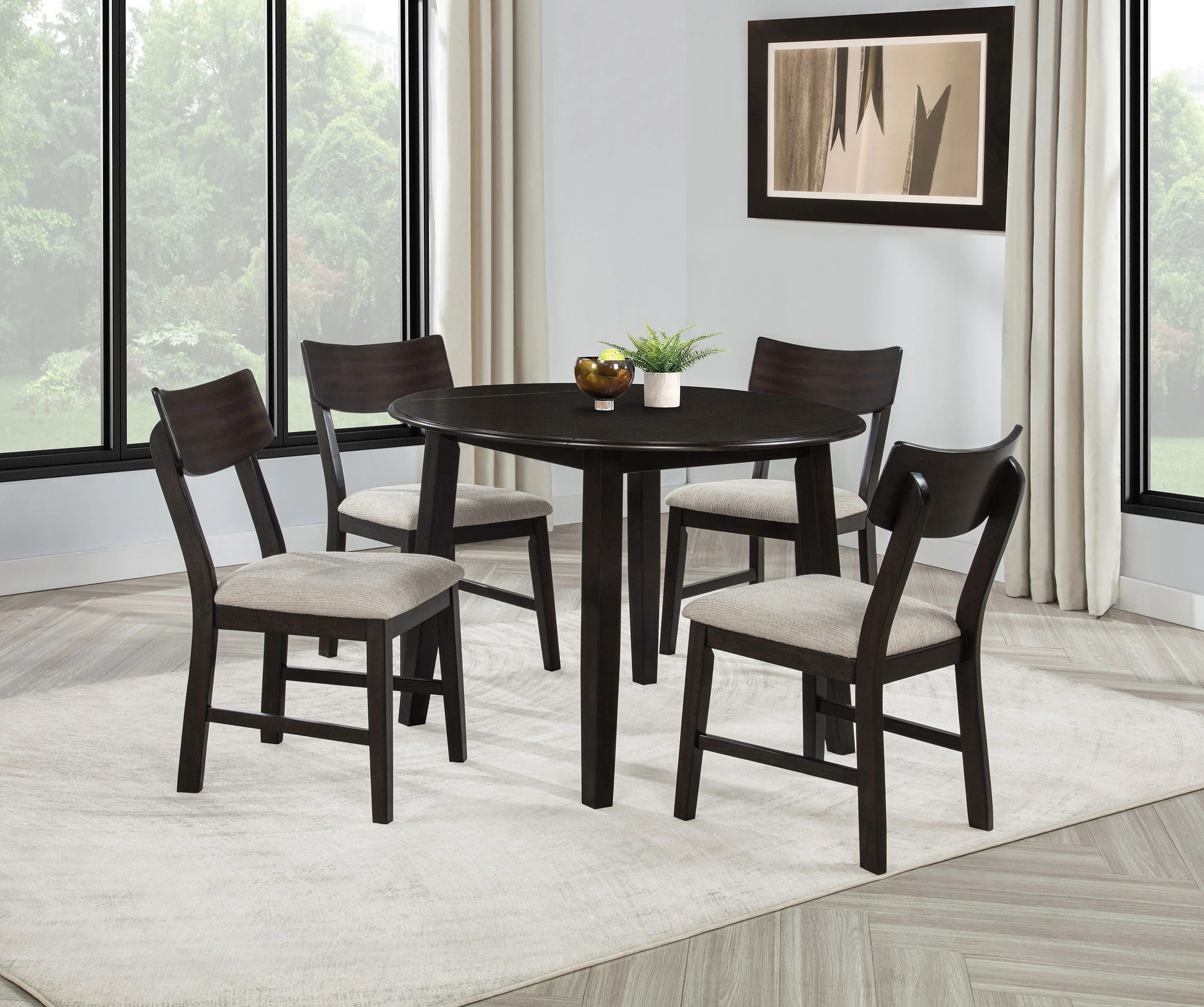 Catley Dark Coffee 5-piece Round Drop Leaf Dining Table Set - Image 2