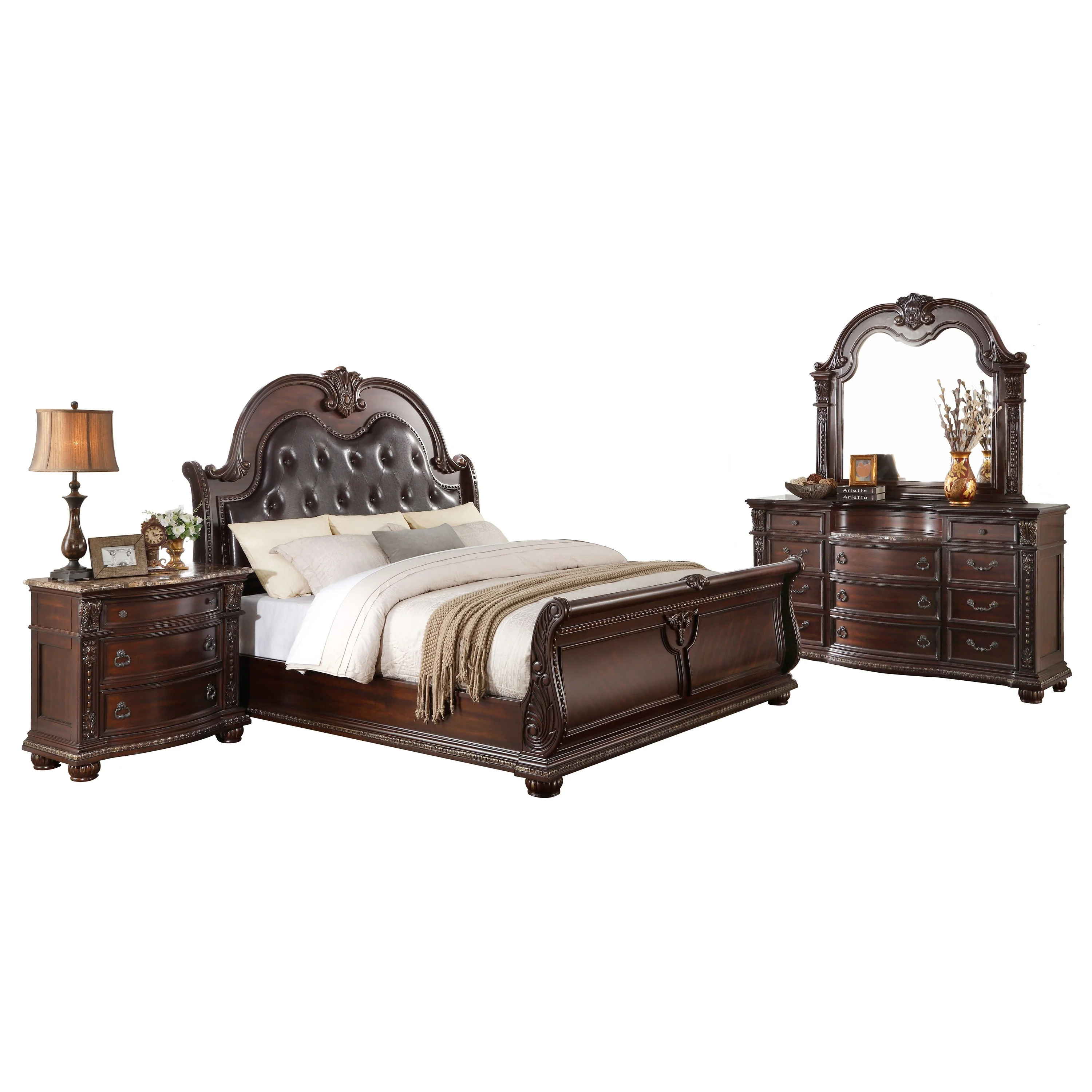 Cavalier Dark Cherry/Brown Eastern King Sleigh Bed - Image 4