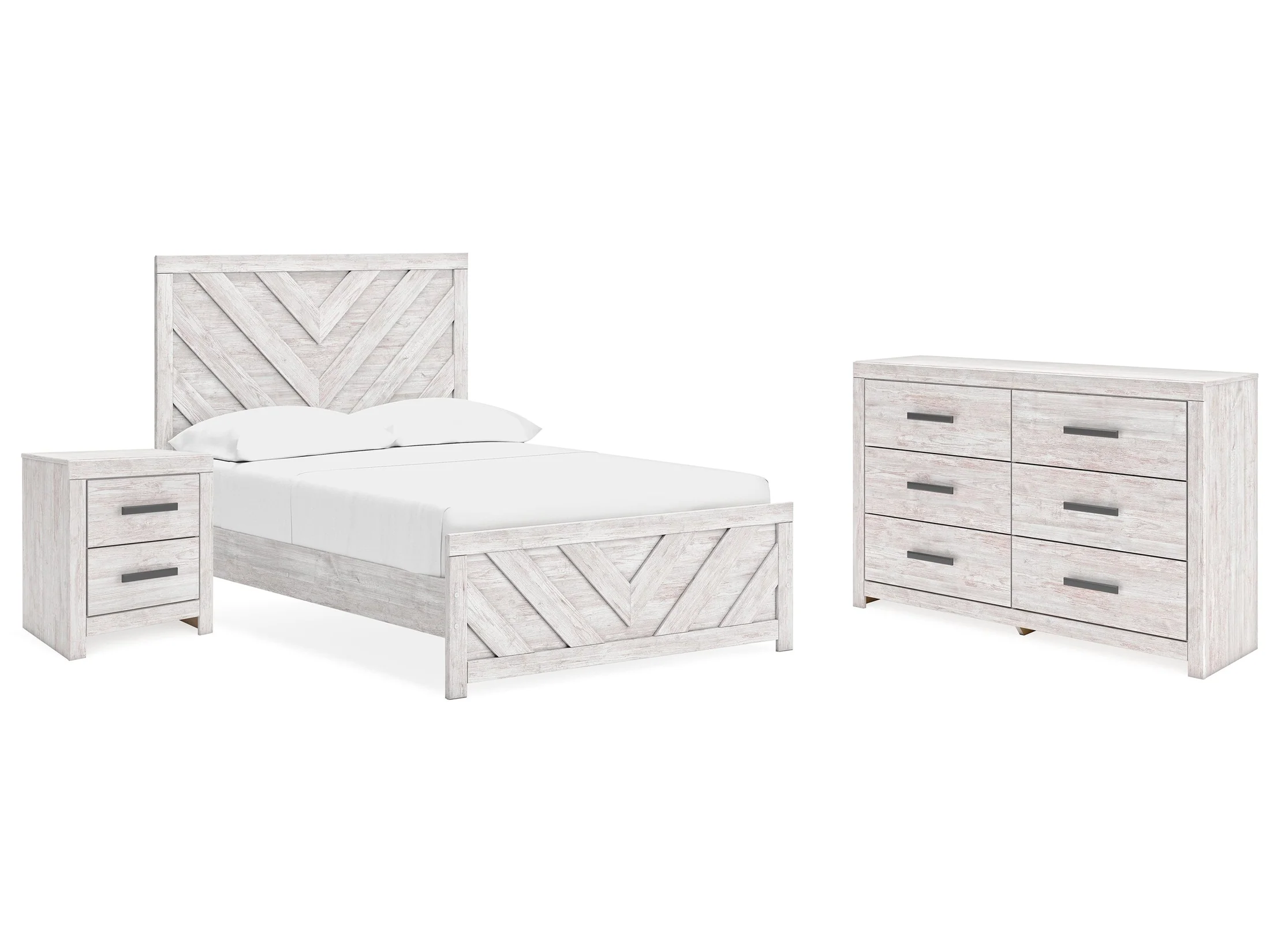 Cayboni Whitewash Full Panel Bed, Dresser and Nightstand (Online Special Price)