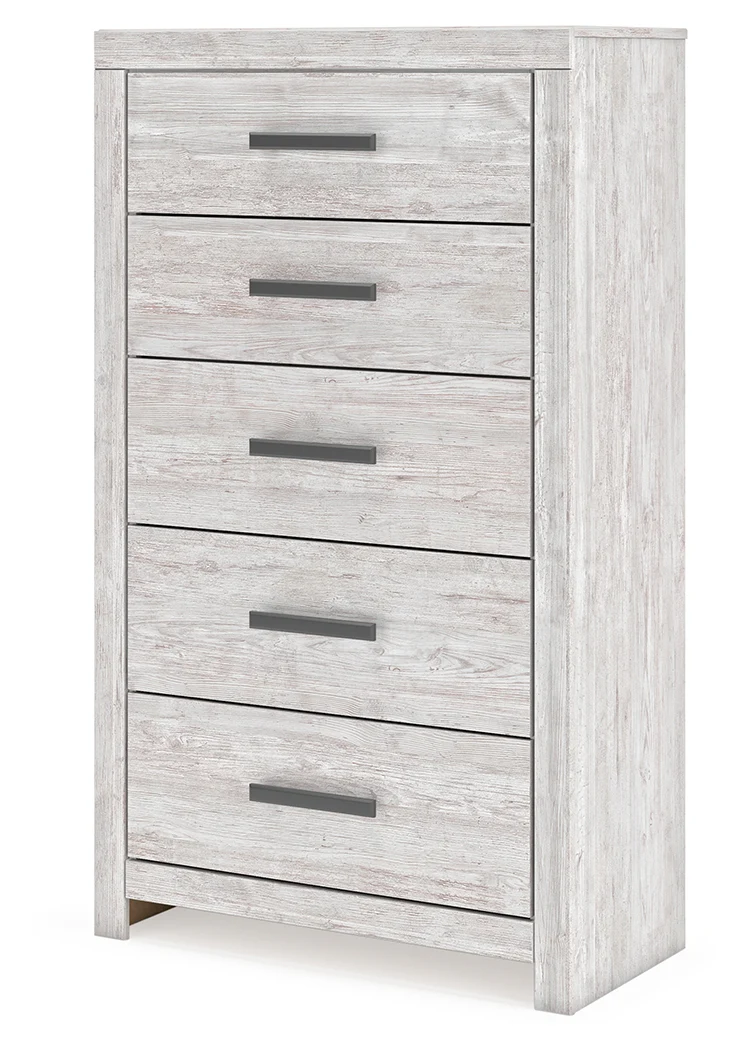 Cayboni Whitewash King Panel Bedroom Set with Dresser, Mirror, Chest and 2 Nightstands - Image 16
