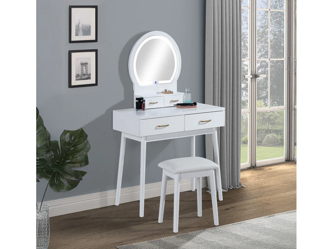 Cecilia White Vanity Table & Stool