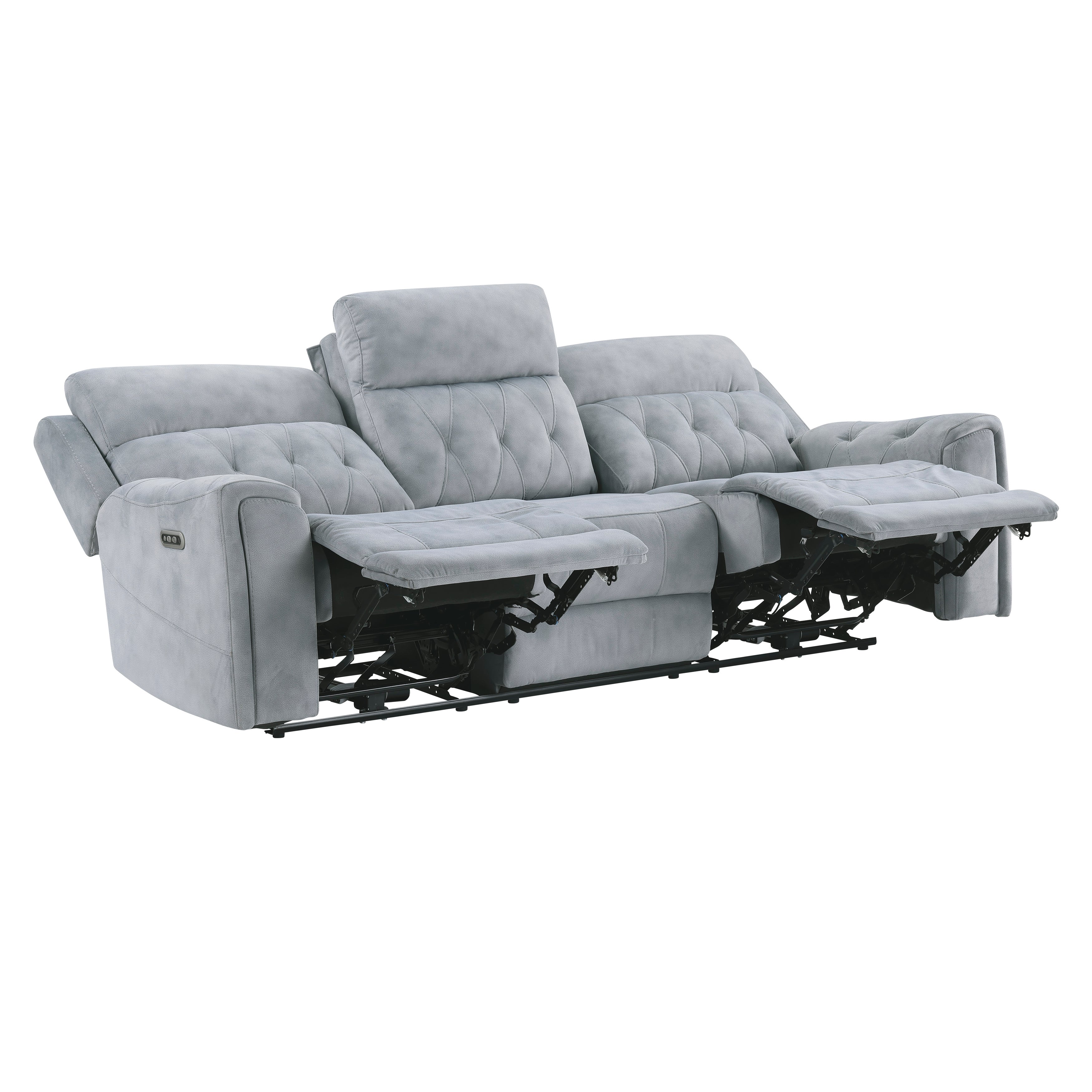 Celeste Gray Power Double Reclining Sofa with Power Headrests - Image 4