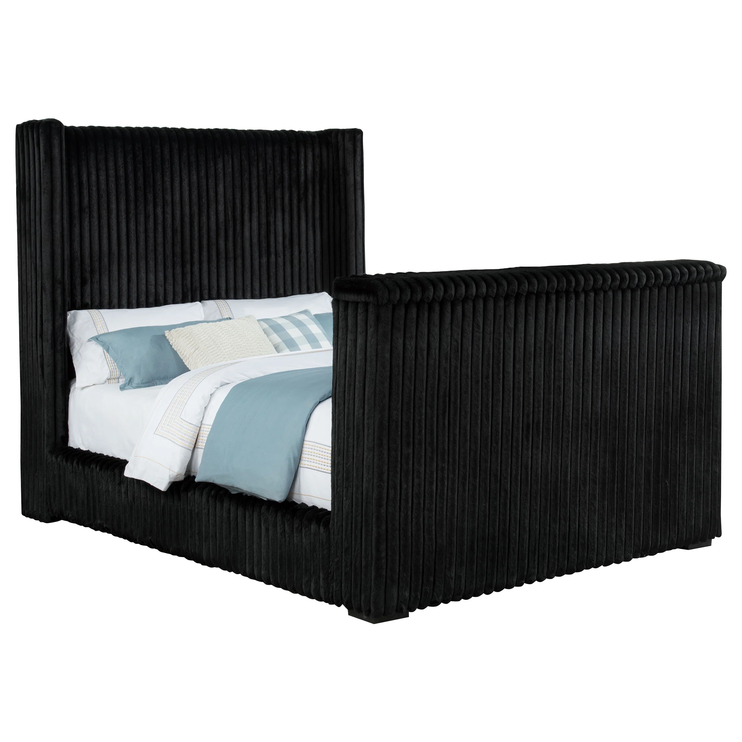 Centergrove Black Upholstered Queen Wingback TV Bed - Image 4