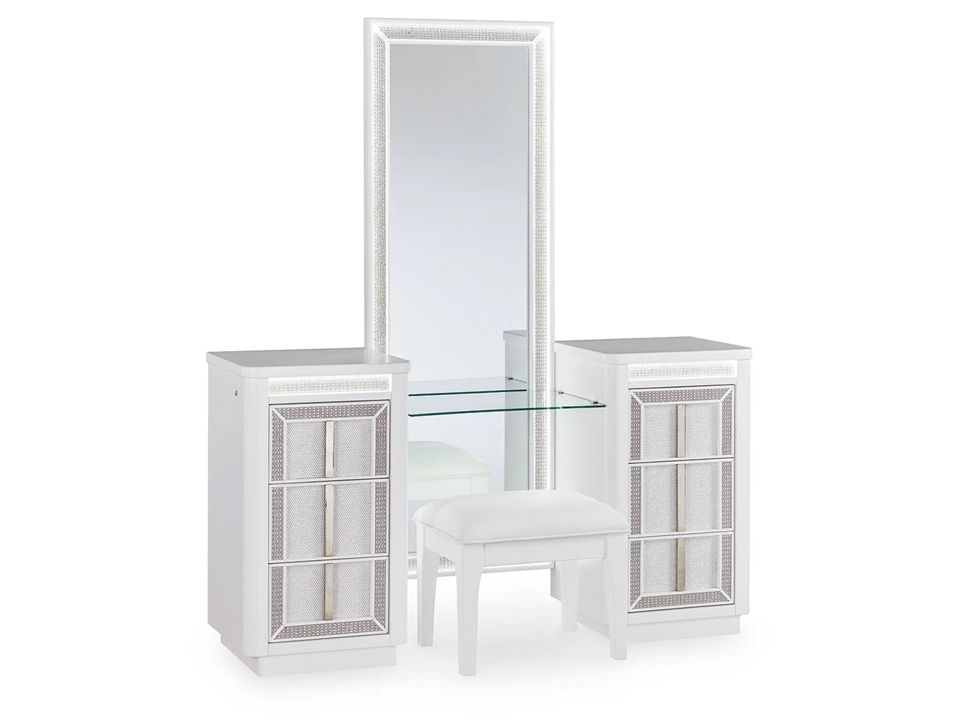 Chalanna White Vanity, Mirror and Stool (Online Special Price)