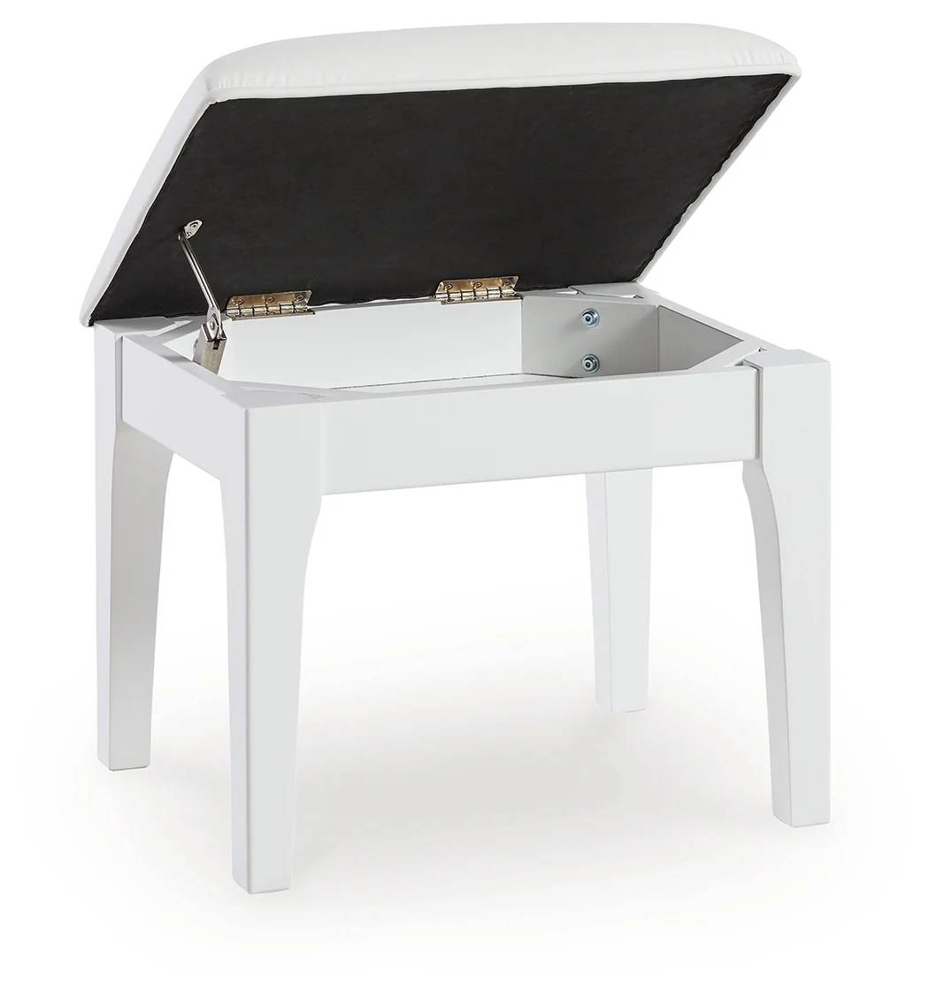 Chalanna White Vanity, Mirror and Stool - Image 4