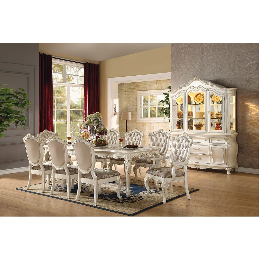 Chantelle Natural Marble Top/Pearl Beige Dining Table - Image 4