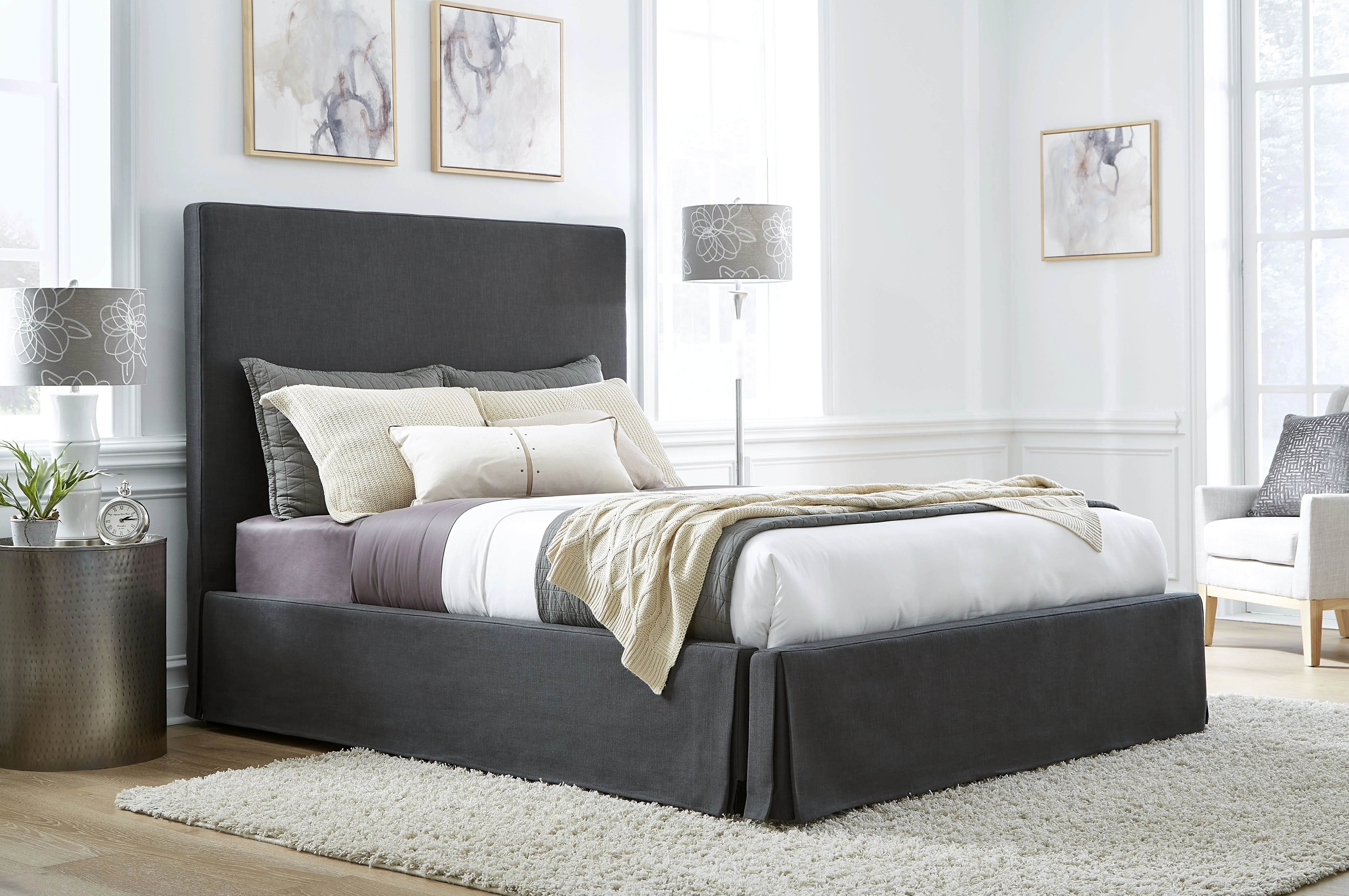 Cheviot California King Upholstered Skirted Storage Panel Bed in Iron - Image 2