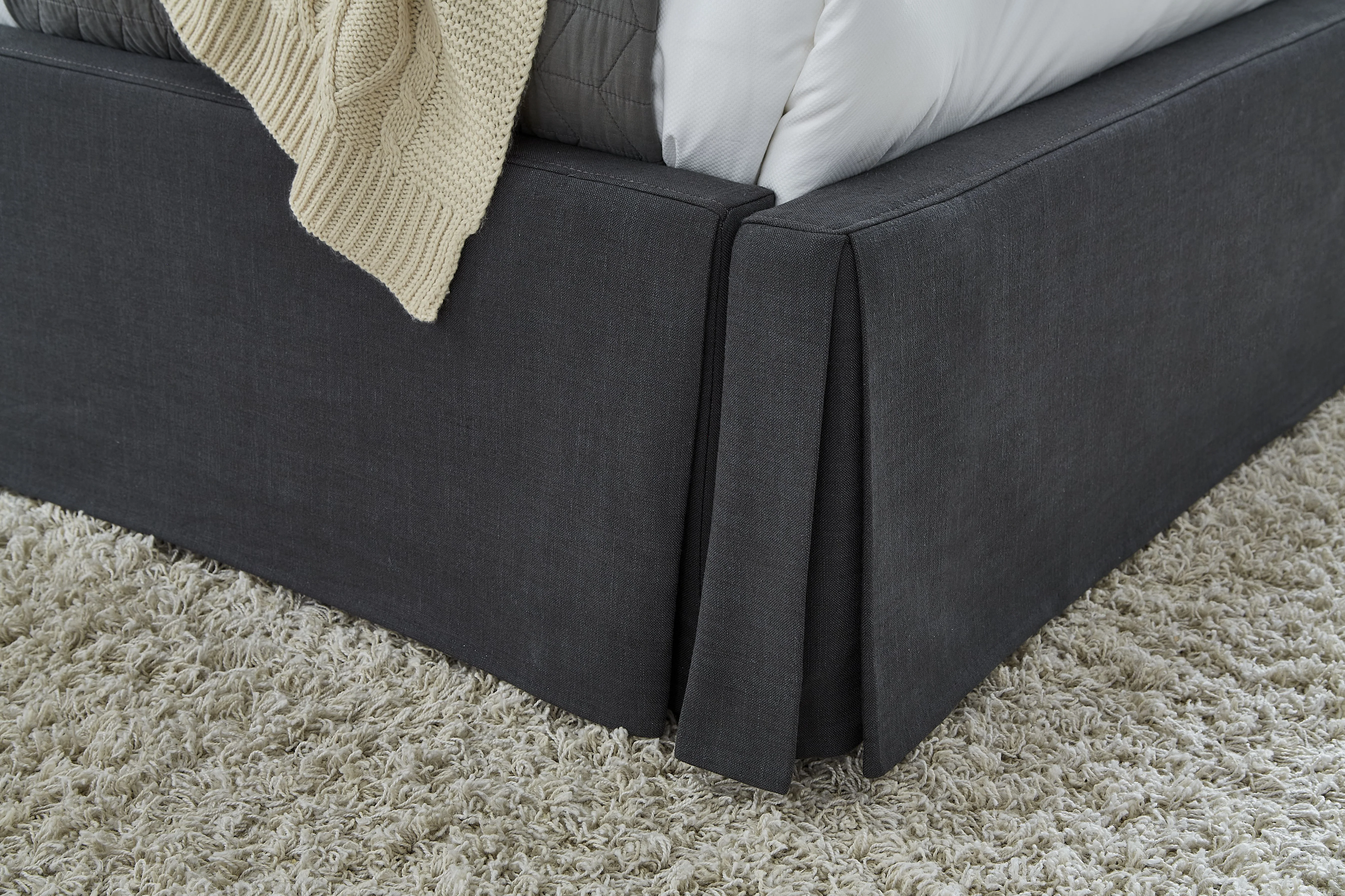 Cheviot Full Upholstered Skirted Storage Panel Bed in Iron - Image 3