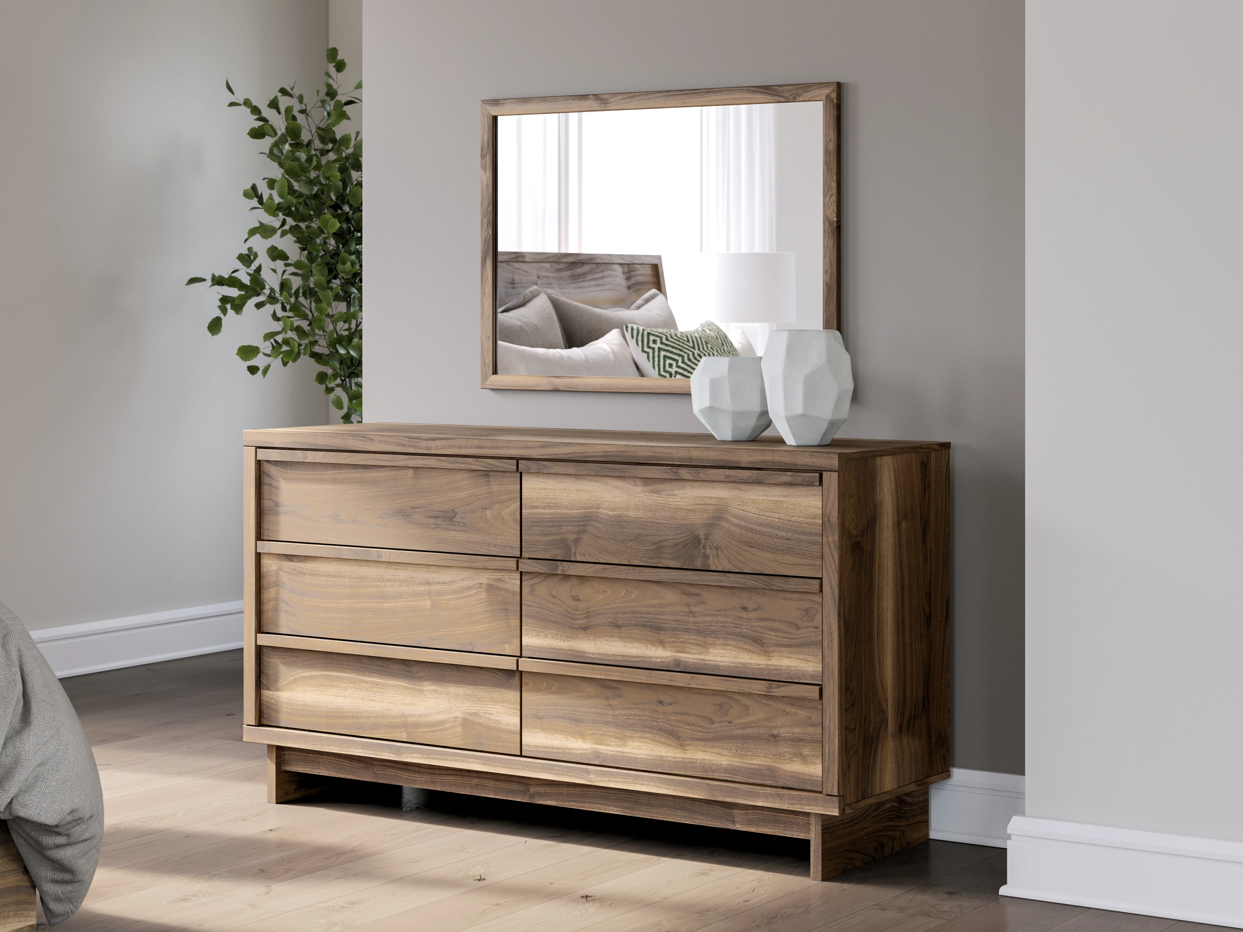 Chirason Brown/Sage Green Full Upholstered Bed, Dresser and Mirror (Online Special Price) - Image 17
