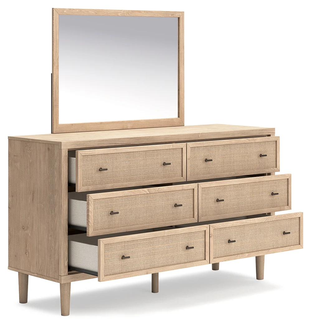 Cielden Two-tone/Soft Gray Queen Upholstered Bed, Dresser and Mirror - Image 4