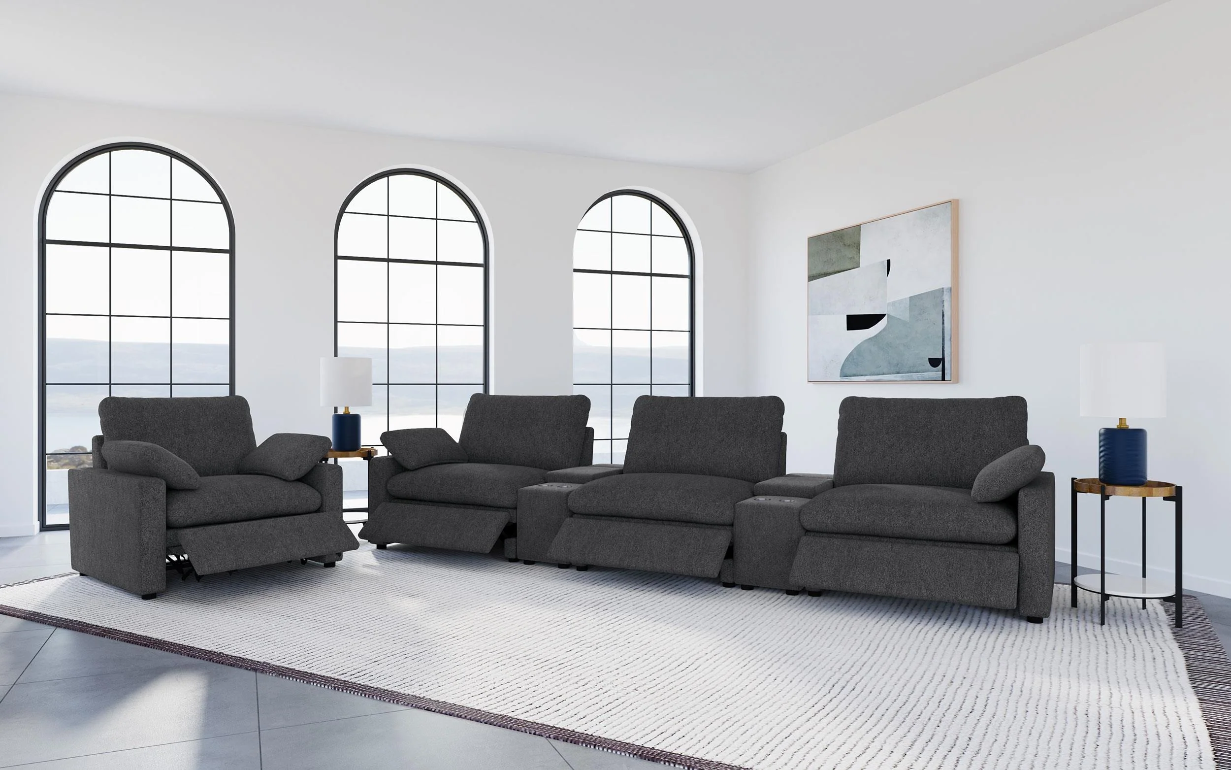 Collins Dark Grey Upholstered Power Recliner Chair - Image 14