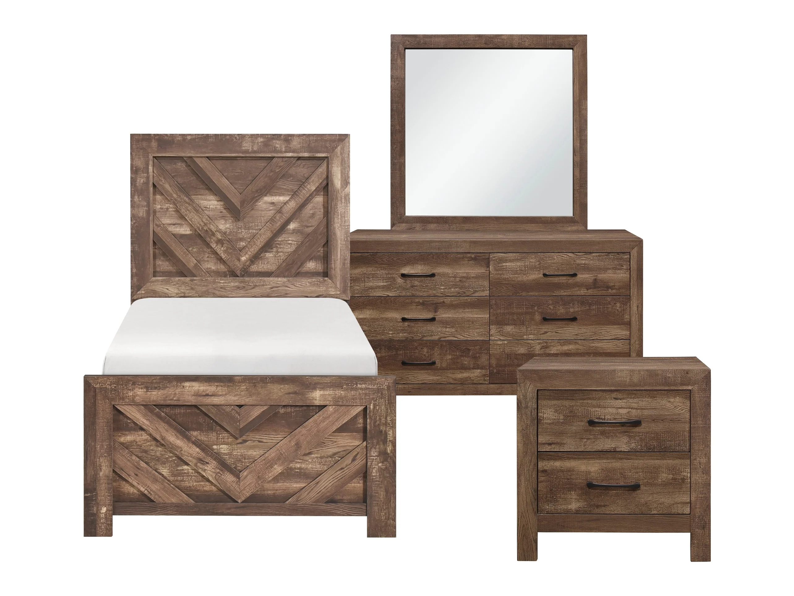 Corbin Rustic Brown 4-Piece Twin Bedroom Set (V-Pattern)