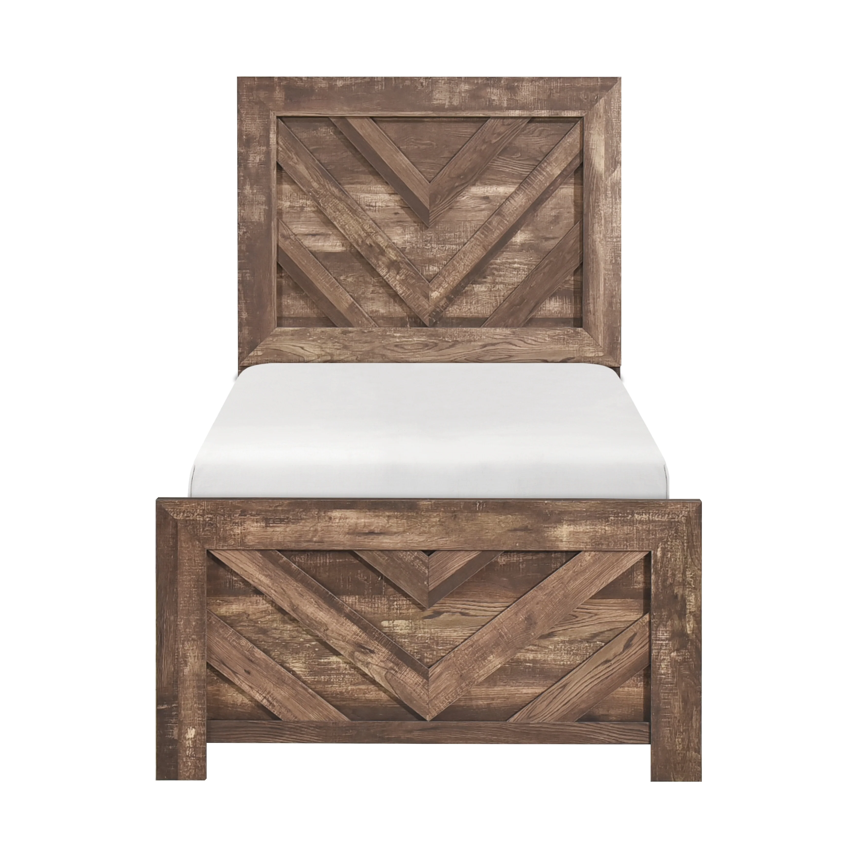 Corbin Rustic Brown 5-Piece Twin Bedroom Set (V-Pattern) - Image 2